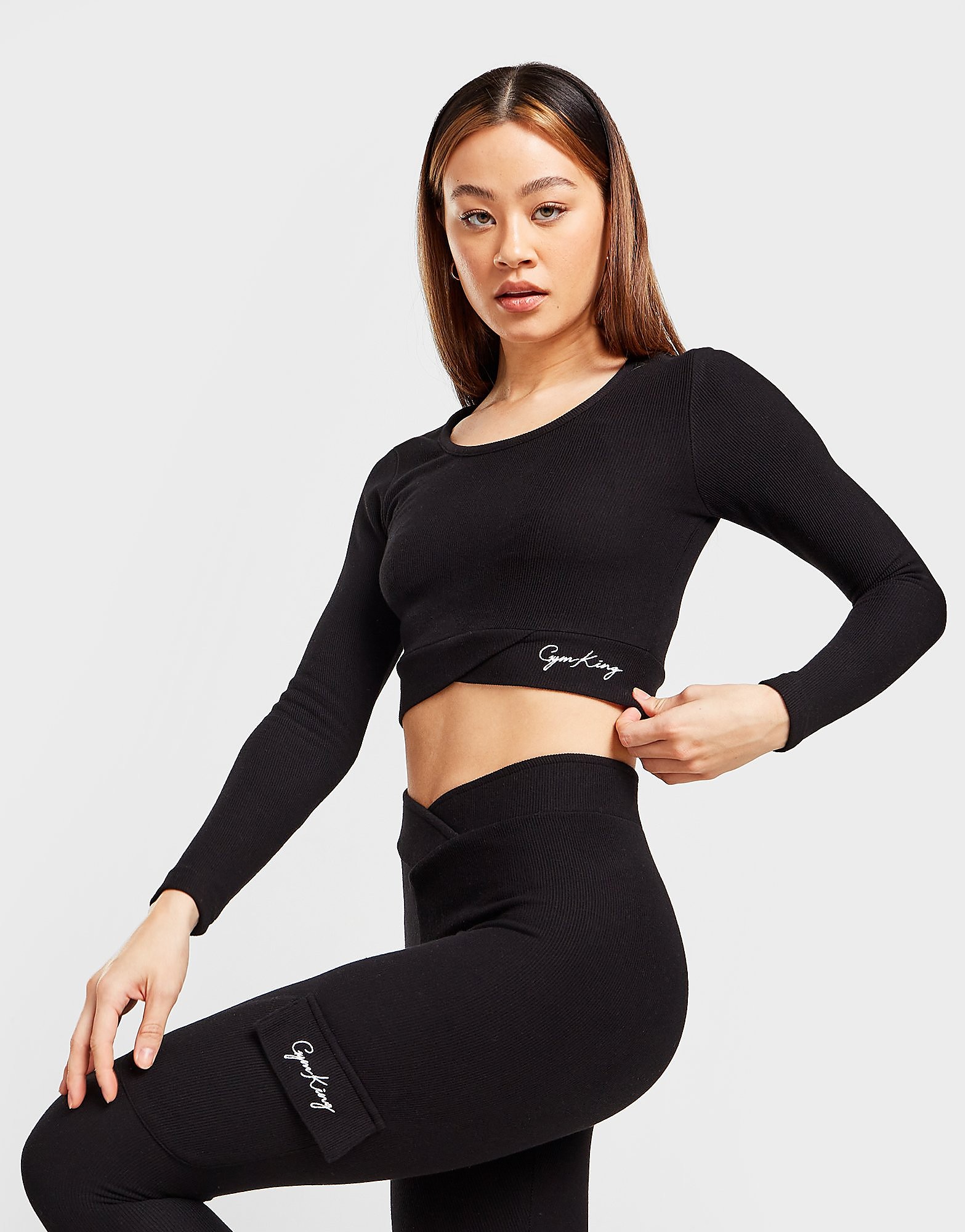 

Gym King Ribbed Long Sleeve Cross Top - Black/B - Womens, Black/B