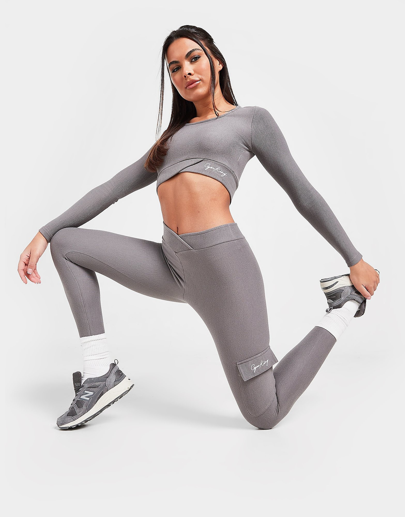

Gym King Ribbed Cross Leggings - Grey - Womens, Grey