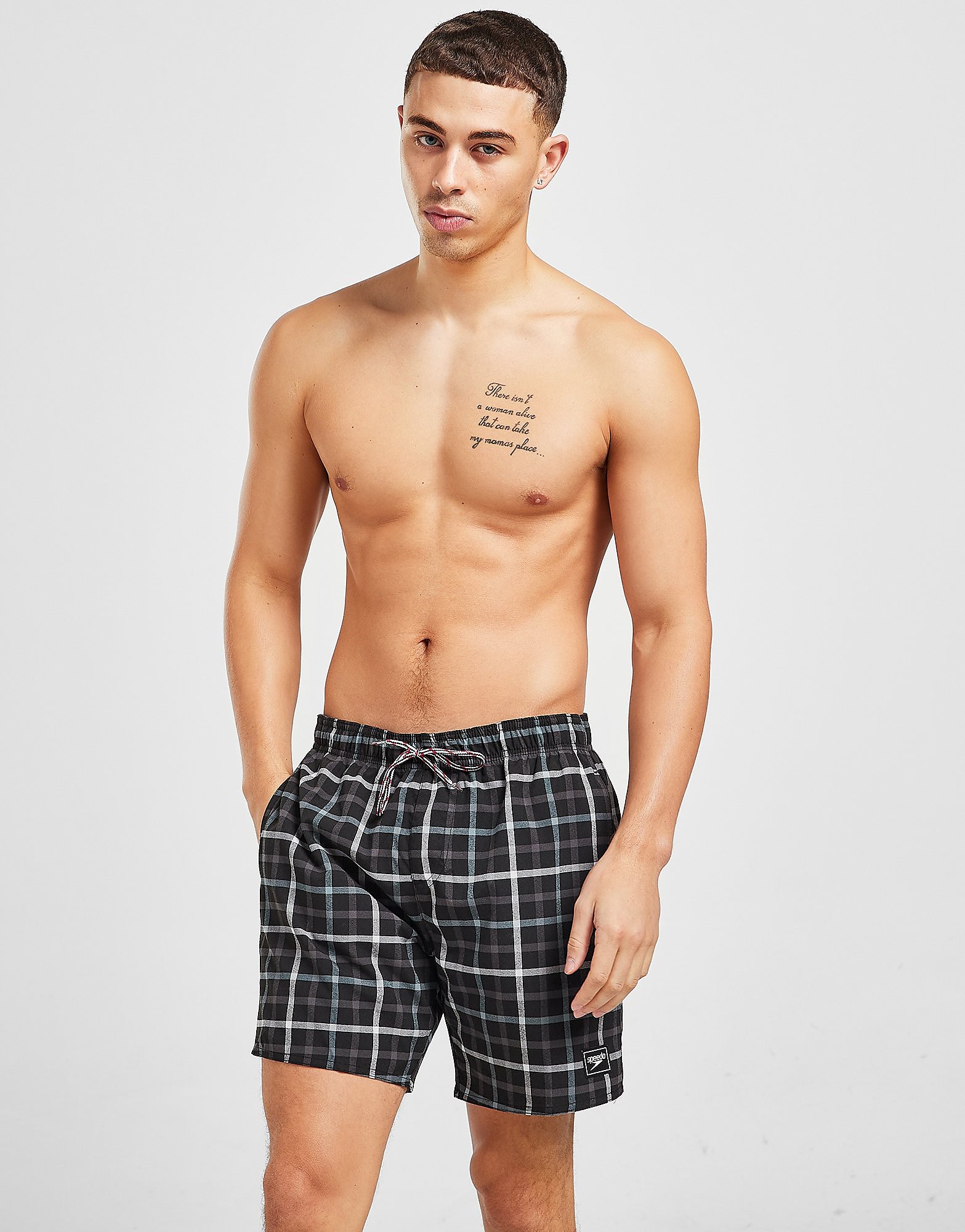 Speedo Check Leisure Swim Shorts - Black/Grey - Mens, Black/Grey