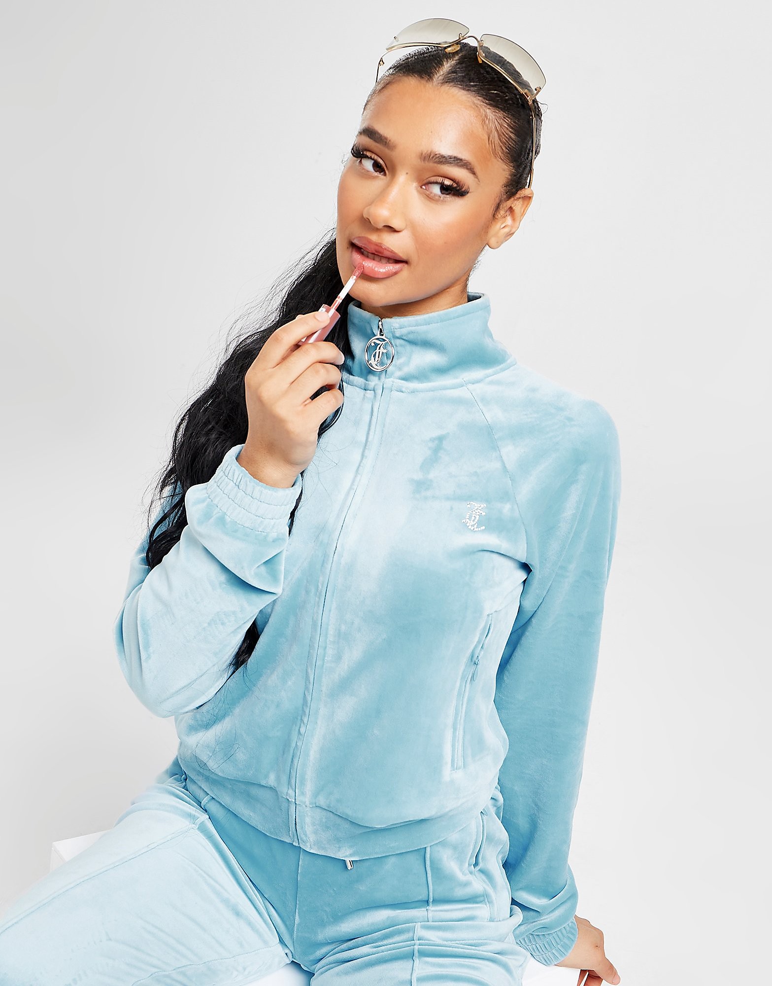 

JUICY COUTURE Diamante Velour Track Top - Blue - Womens, Blue