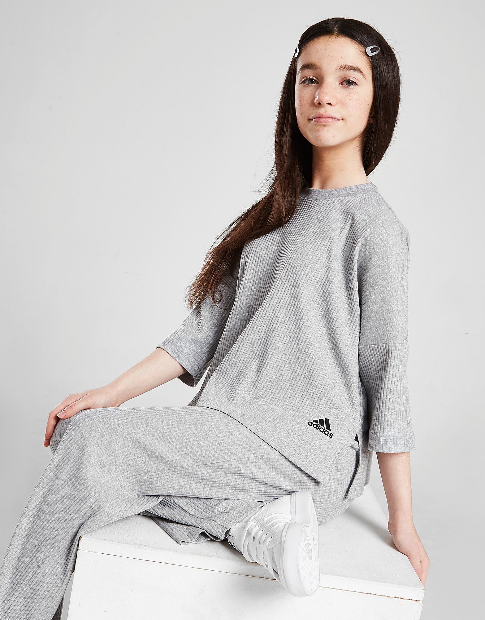 

adidas Girls' Yoga Sweatshirt Junior - Medium Grey Heather / Black - Kids, Medium Grey Heather / Black