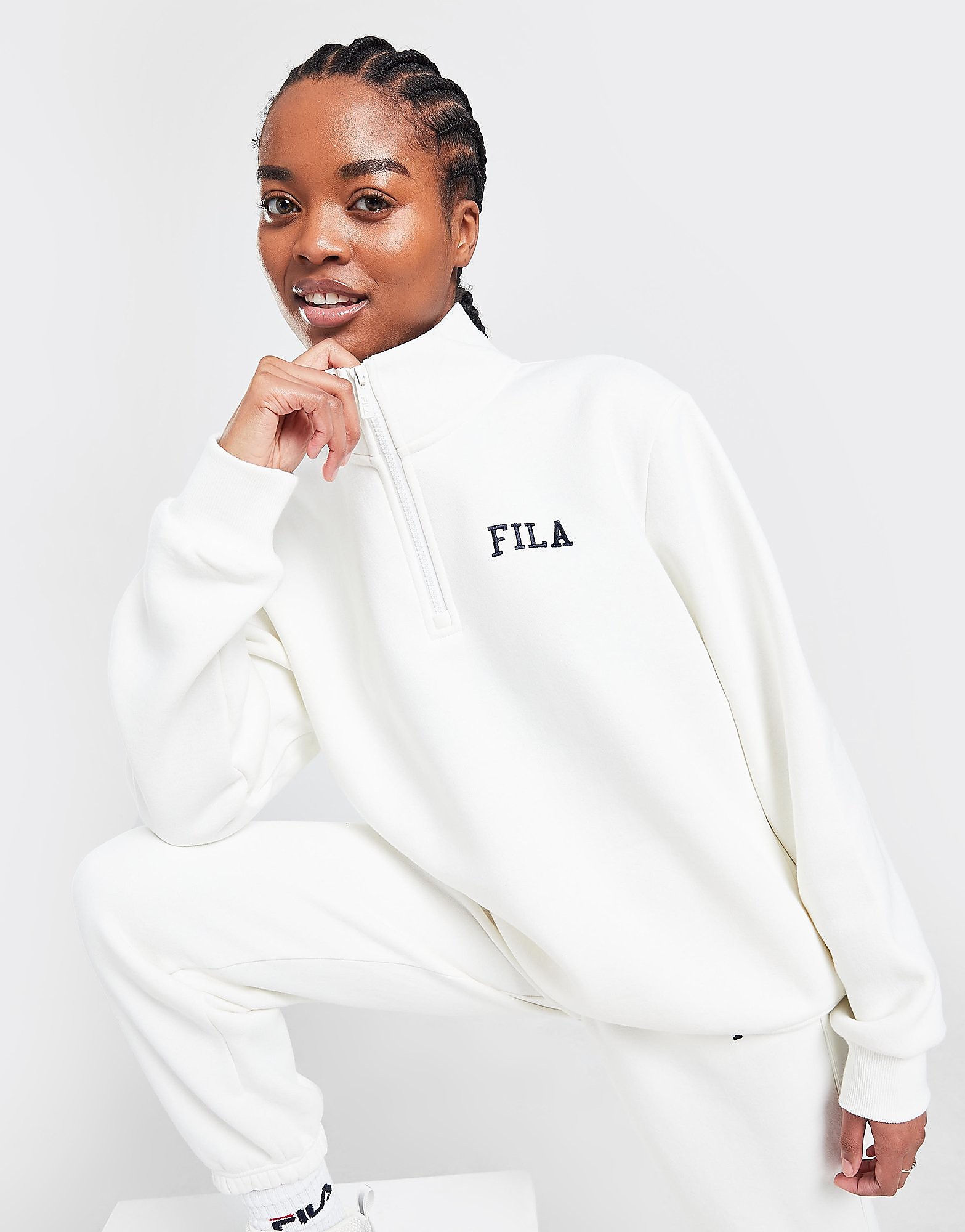 

Fila Rib Panel 1/4 Zip Sweatshirt - Only at JD - White - Womens, White