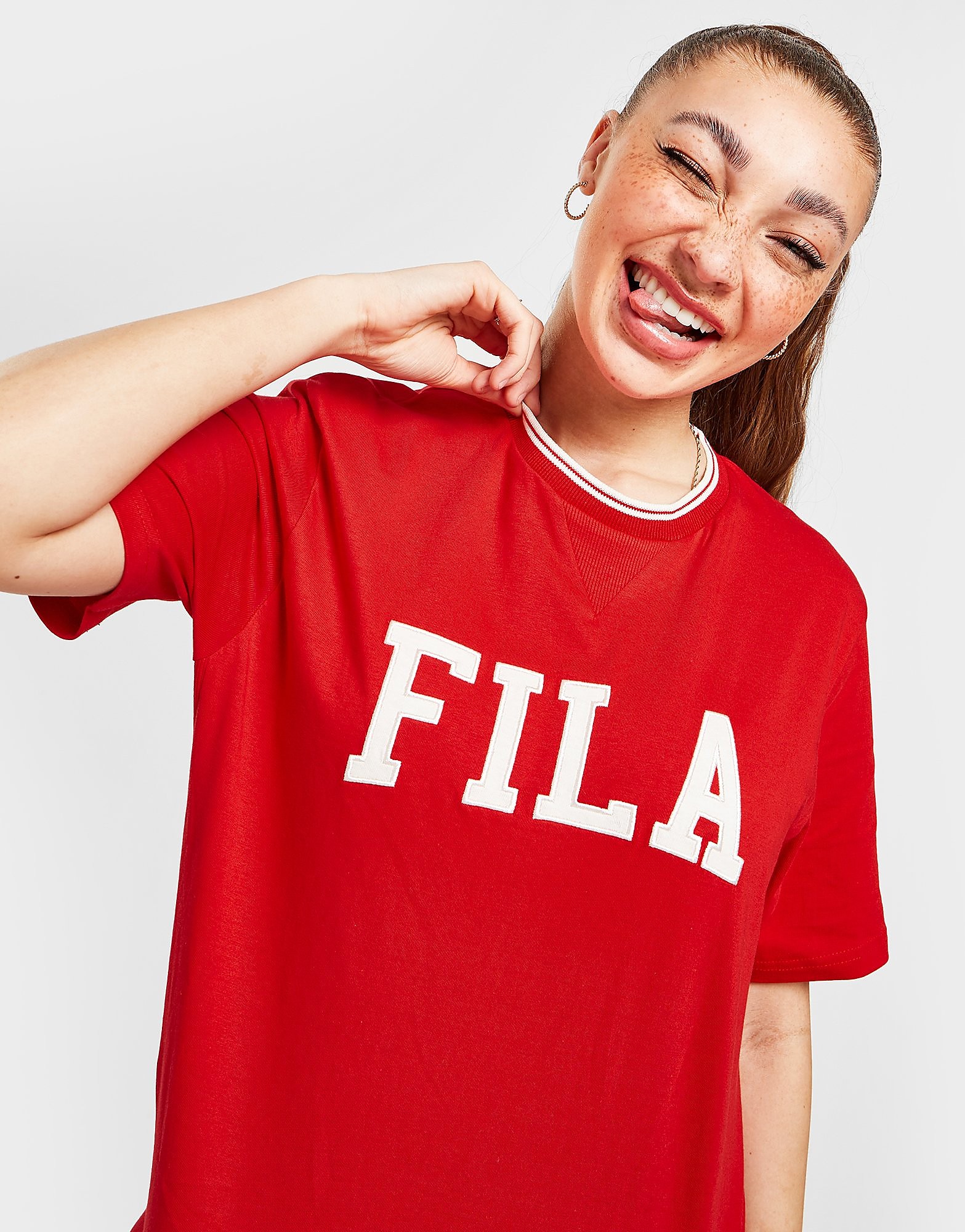 

Fila Rib Panel Boyfriend T-Shirt - Only at JD - Red - Womens, Red