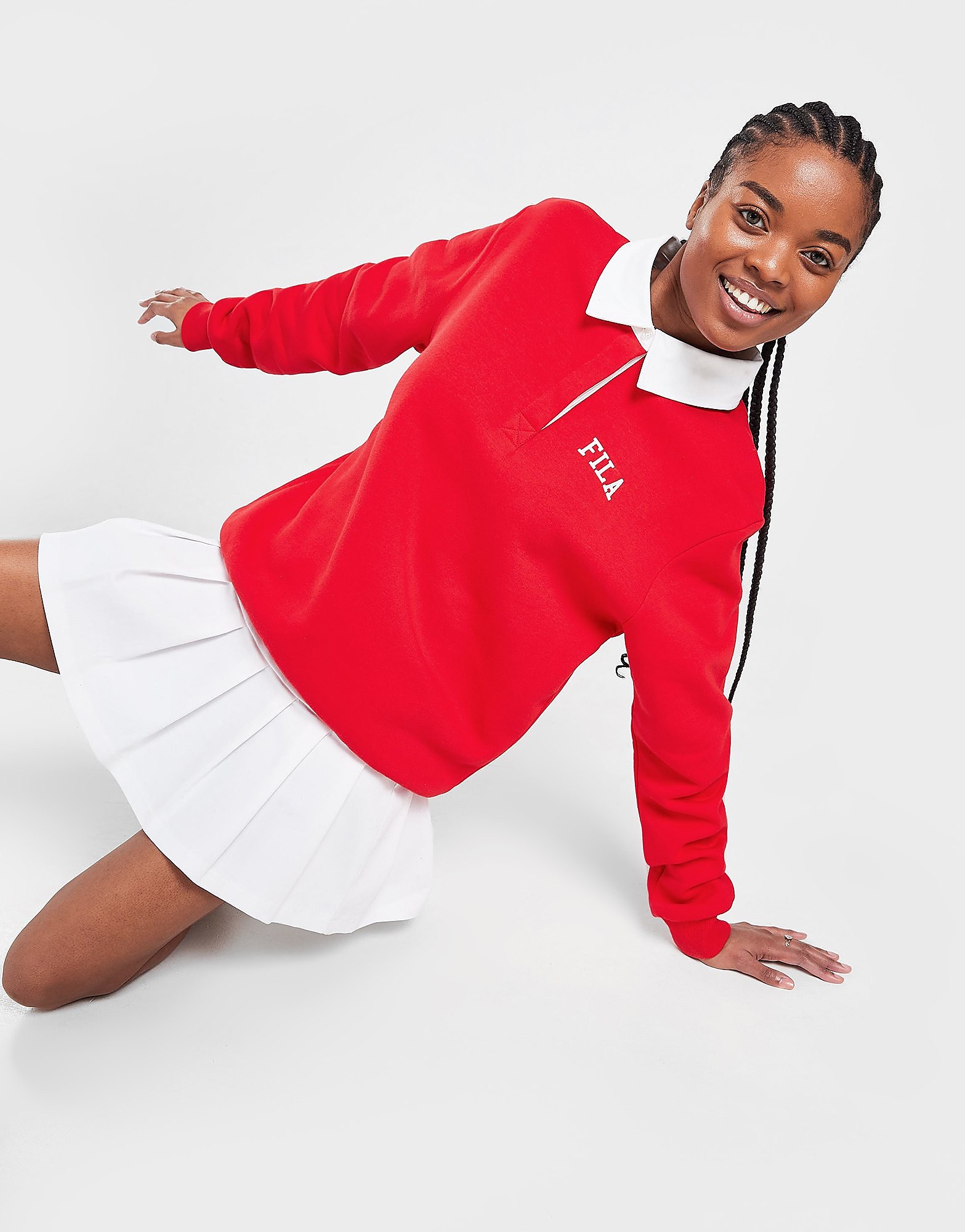 

Fila Collar Crew Sweatshirt - Only at JD - Red - Womens, Red