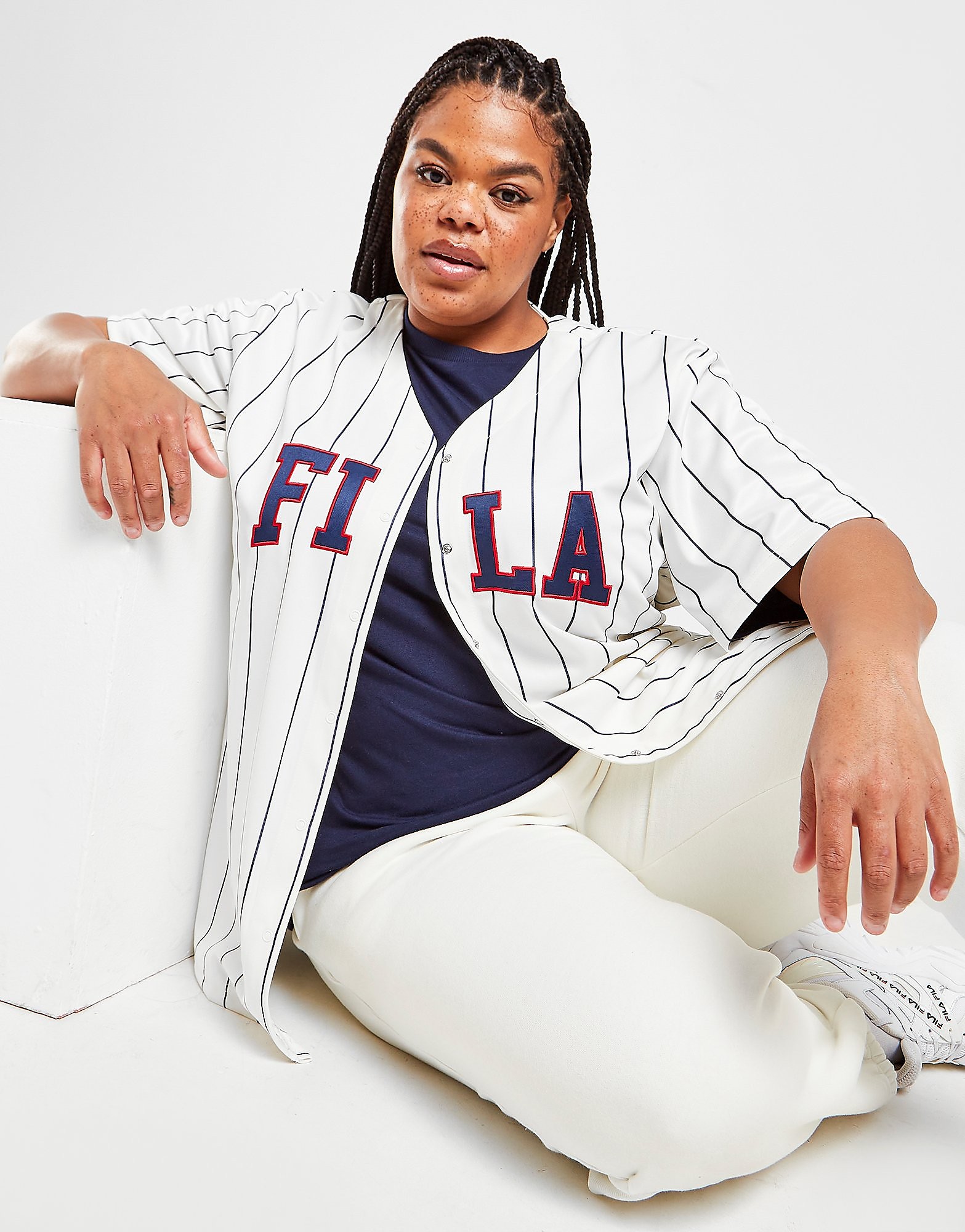 

Fila Plus Size Stripe Baseball T-Shirt - White - Womens, White