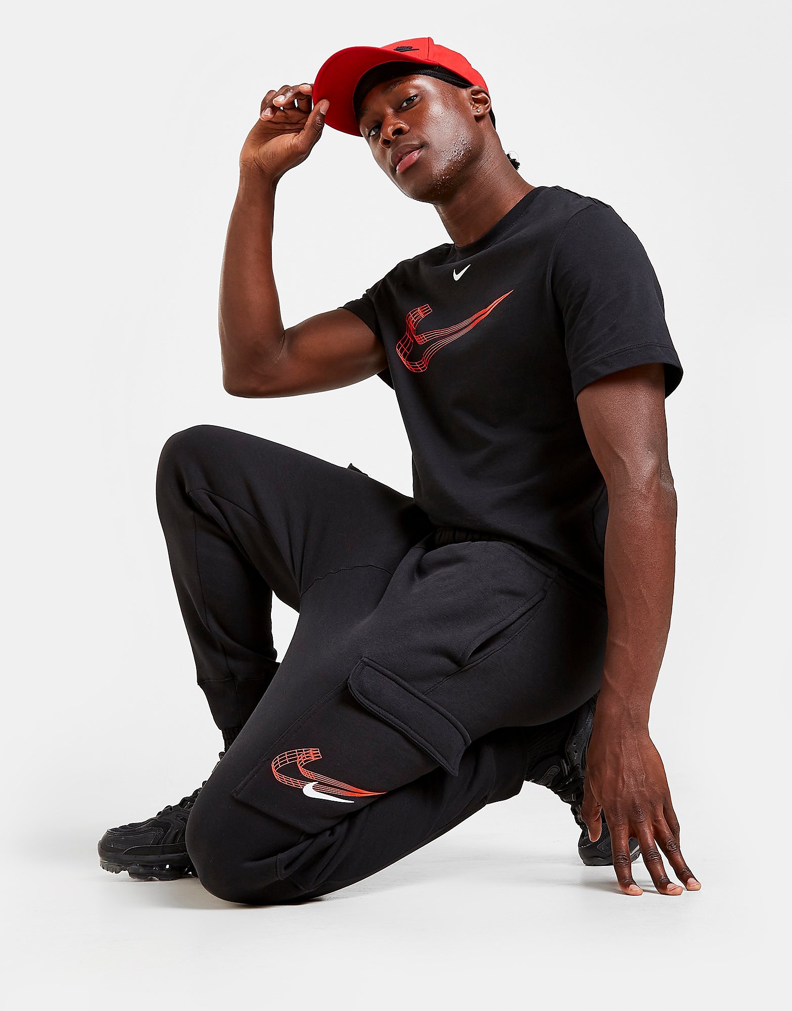 Nike 3D Cargo Joggers - Black/BLK/RED - Mens, Black/BLK/RED