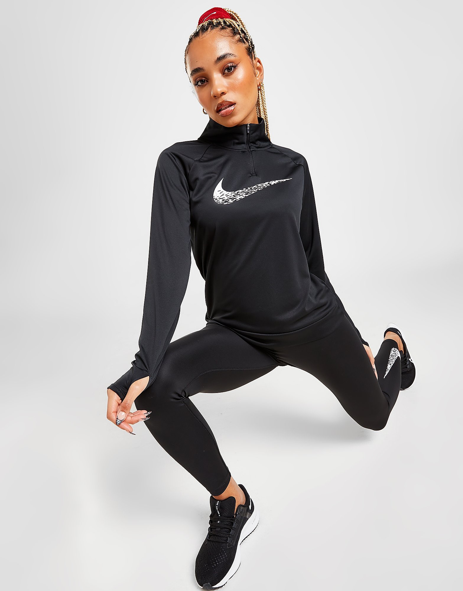 

Nike Running Swoosh 1/4 Zip Top - Black/White/BLK/W - Womens, Black/White/BLK/W