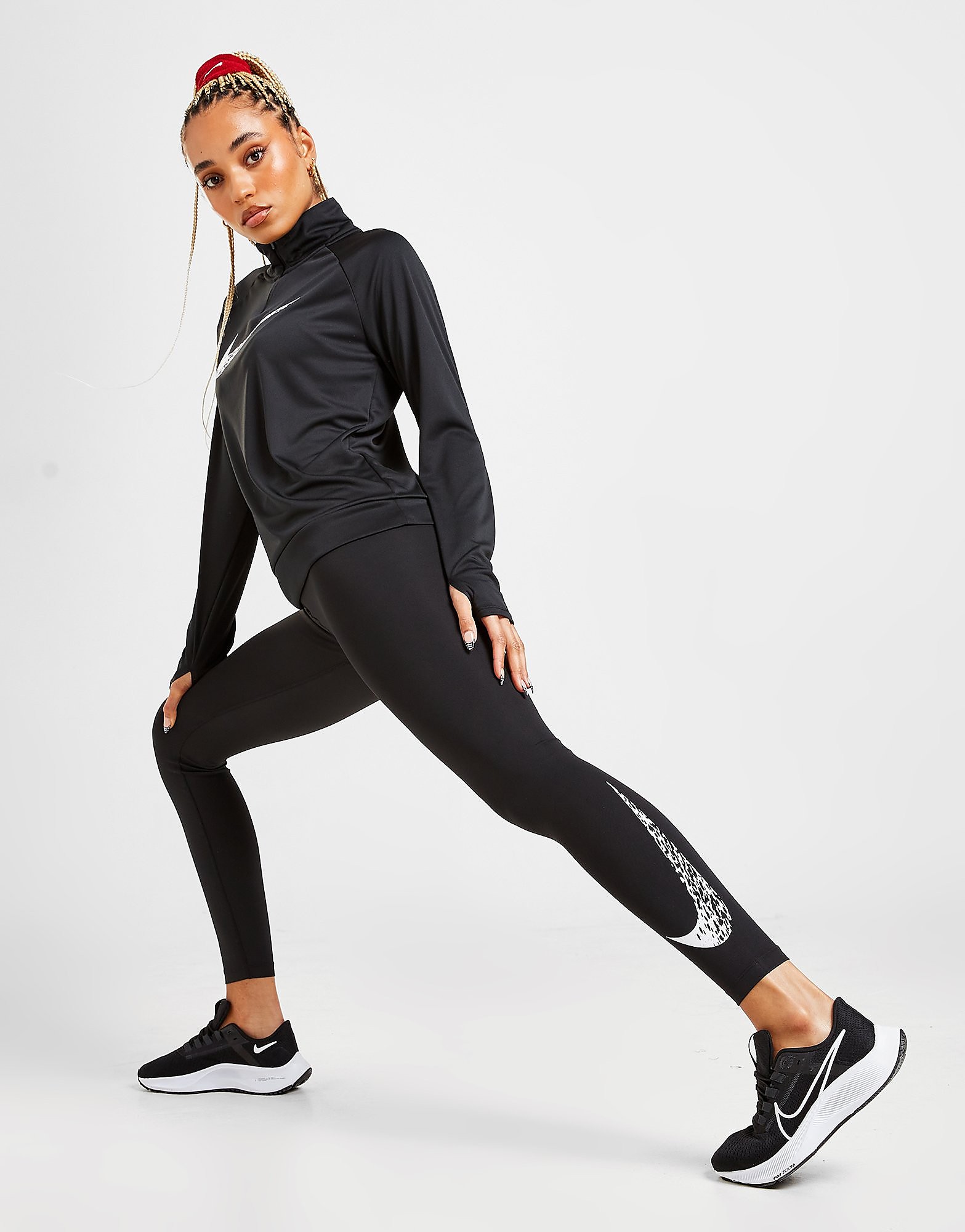 Nike Swoosh Running Tights - Black/BLK/WH - Womens, Black/BLK/WH