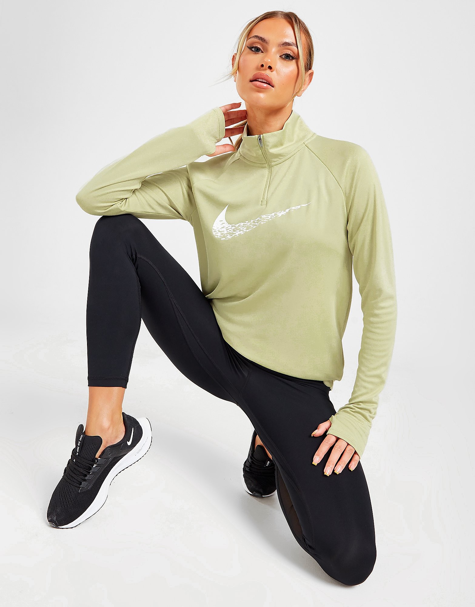 

Nike Running Swoosh 1/4 Zip Top - Olive Aura/White - Womens, Olive Aura/White