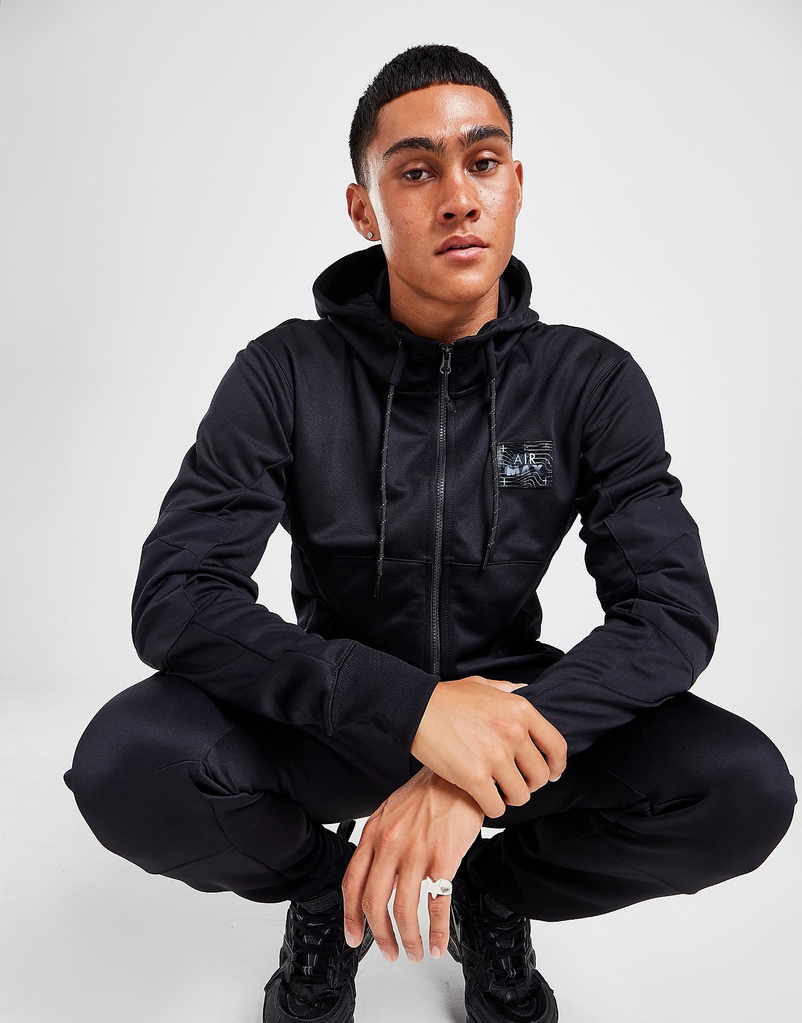Nike Air Max Poly Knit Full Zip Hoodie - Only at JD - Black/Black/Black - Mens, Black/Black/Black