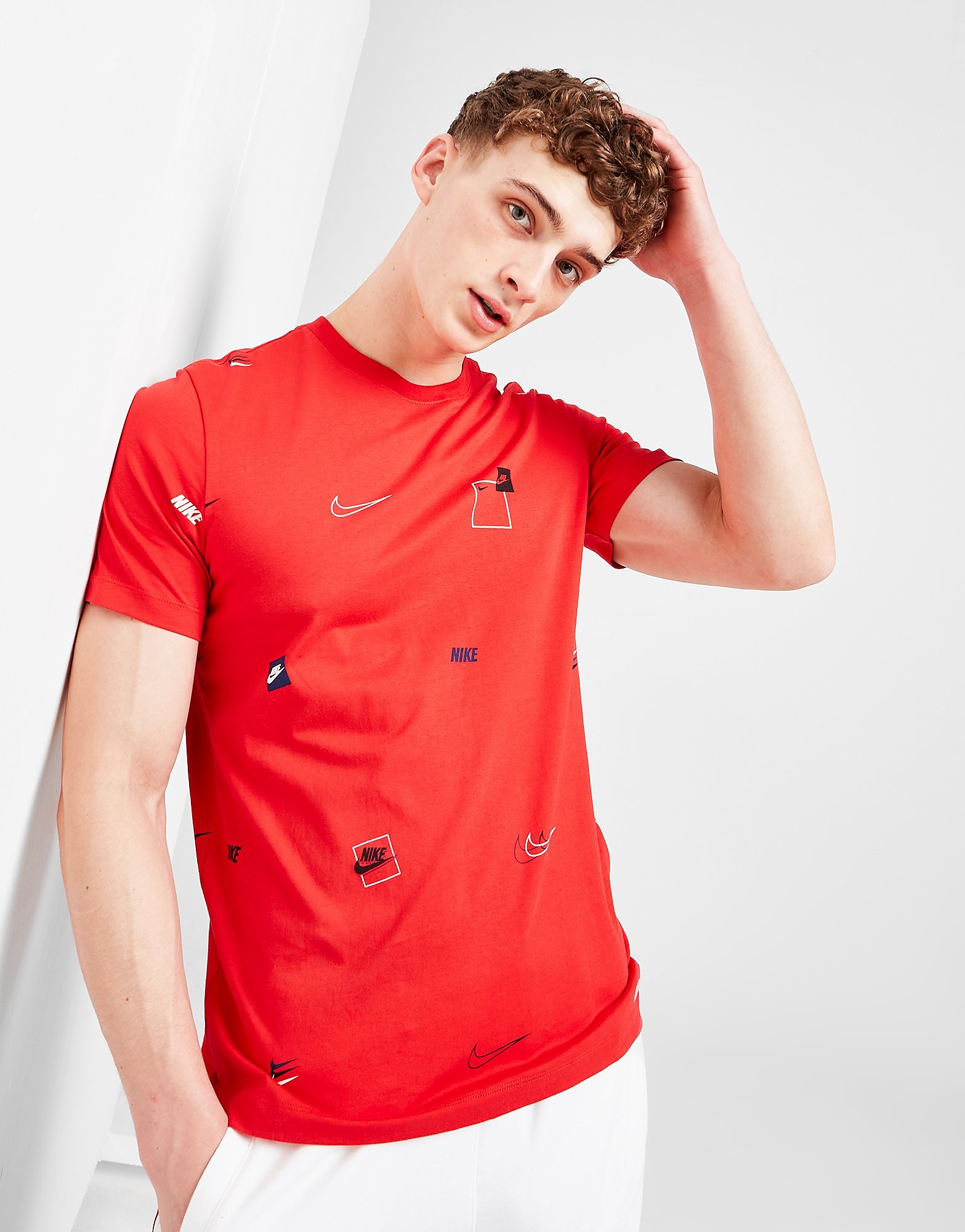 

Nike All Over Print Logo T-Shirt - University Red - Mens, University Red