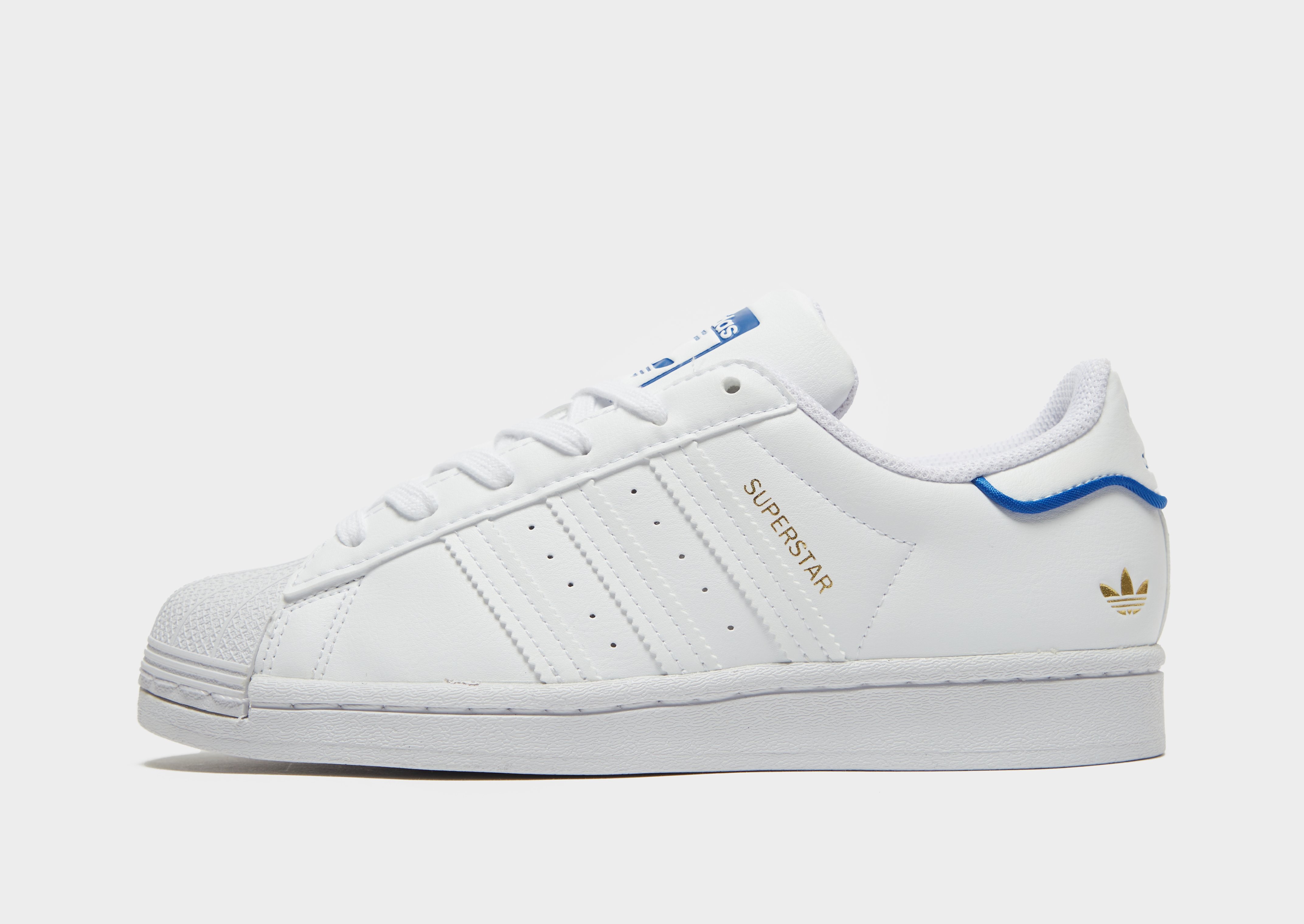 

adidas Originals Superstar Junior - Cloud White / Cloud White / Blue Bird - Kids, Cloud White / Cloud White / Blue Bird