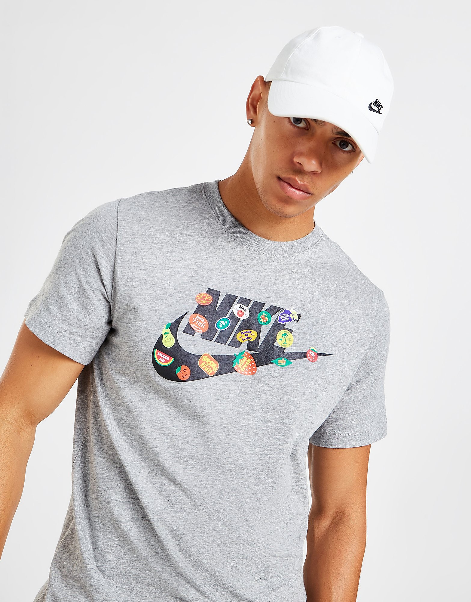 

Nike Fruit Sticker Futura Logo T-Shirt - Dark Grey - Mens, Dark Grey