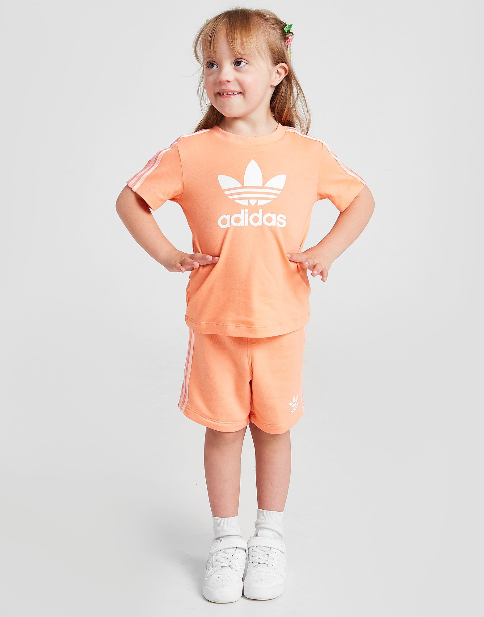 

adidas Originals Girls' Tri Stripe T-Shirt/Shorts Set Infant - Only at JD - Orange - Kids, Orange