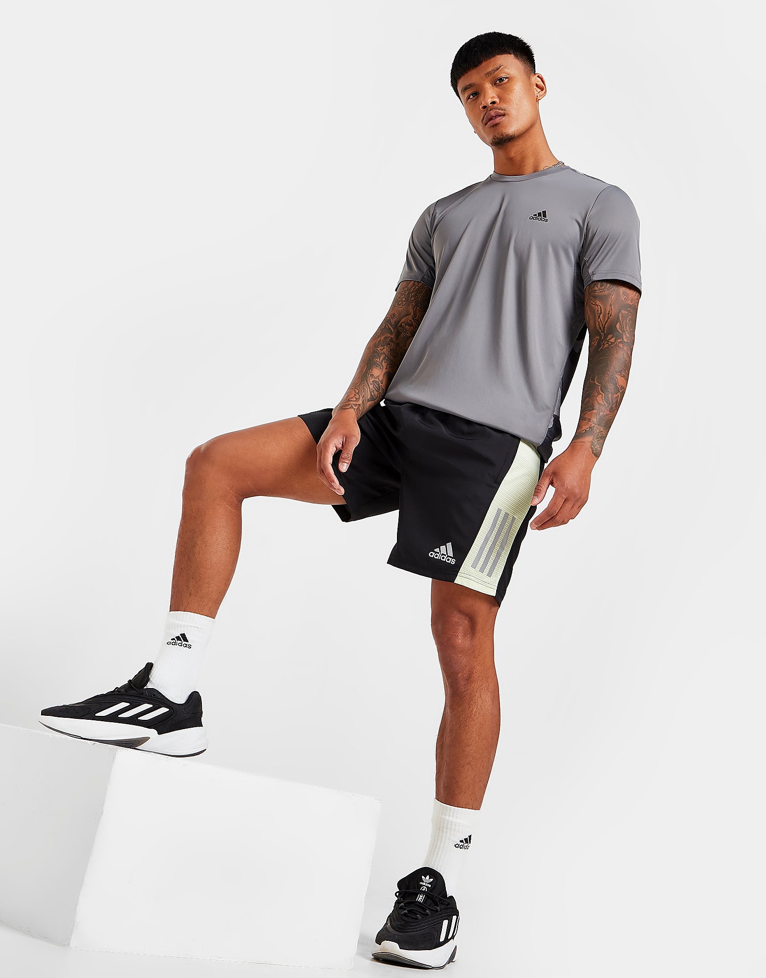 

adidas Own the Run Shorts - Black / Almost Lime / Reflective Silver - Mens, Black / Almost Lime / Reflective Silver