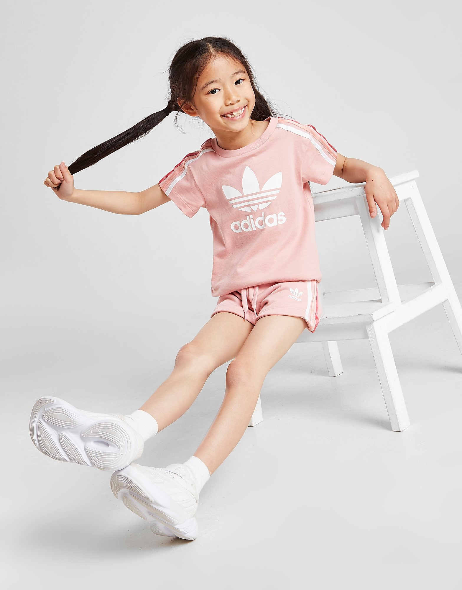 

adidas Originals Girls' Tri Stripe T-Shirt/Shorts Set Children - Only at JD - Pink - Kids, Pink