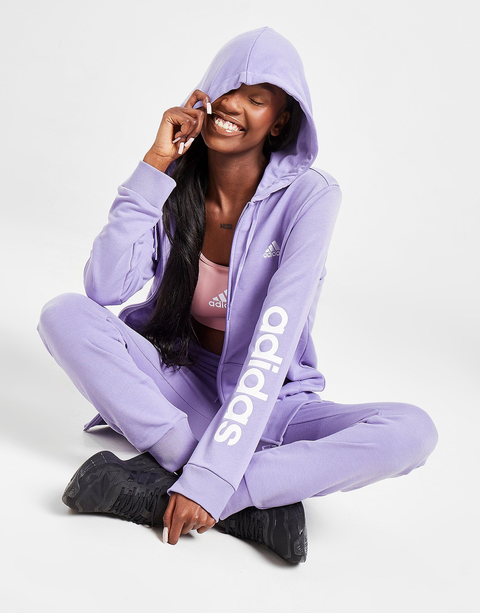 

adidas Core Linear Full Zip Hoodie - Purple/LILAC - Womens, Purple/LILAC