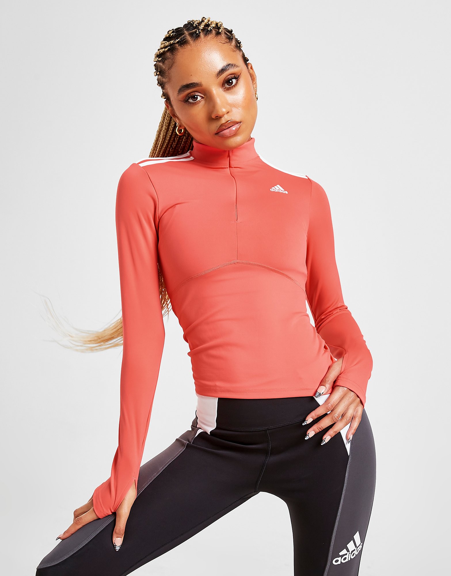 

adidas Shine 1/4 Zip Long Sleeve Top - Pink - Womens, Pink