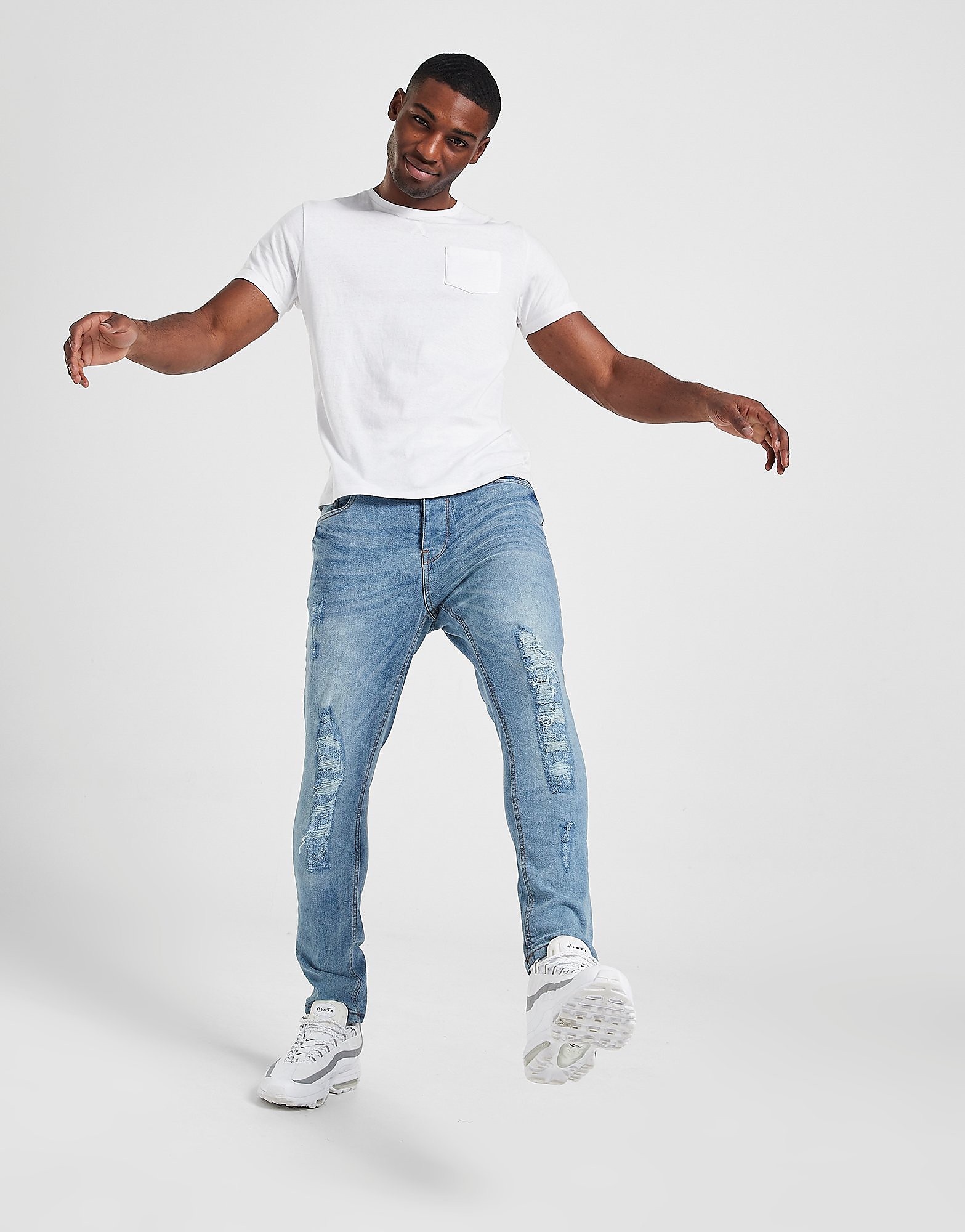 Brave Soul Justin Heavy Rip Jeans - Blue - Mens, Blue