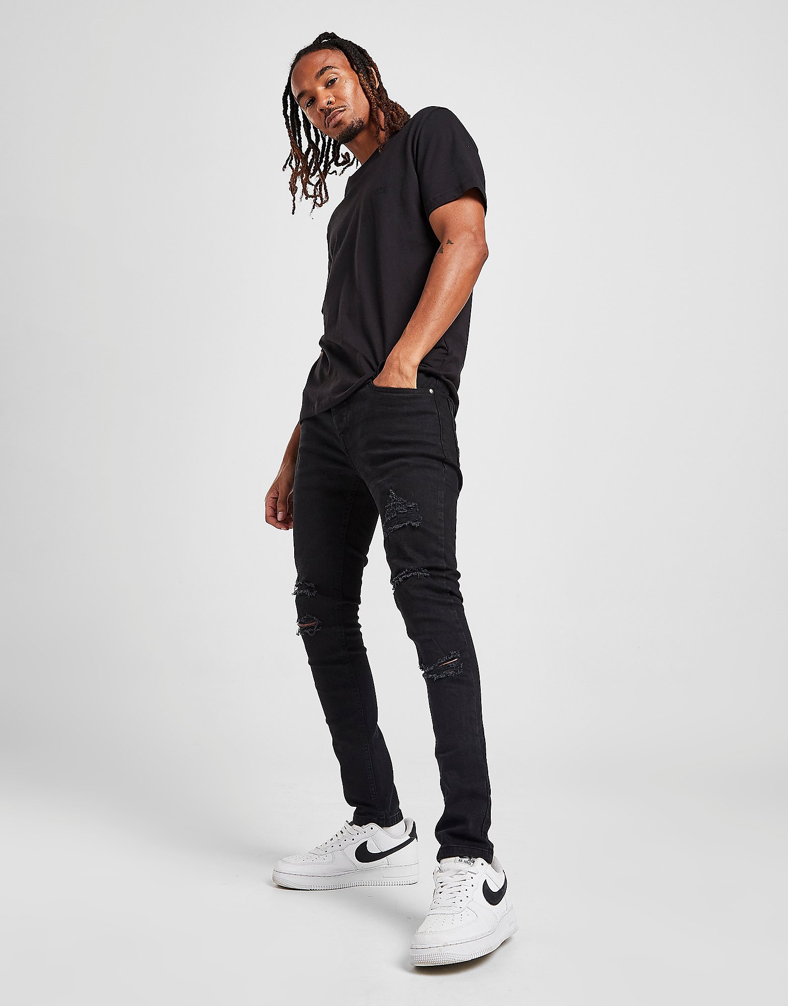 

Brave Soul Skinny Heavy Rip Jeans - Black, Black