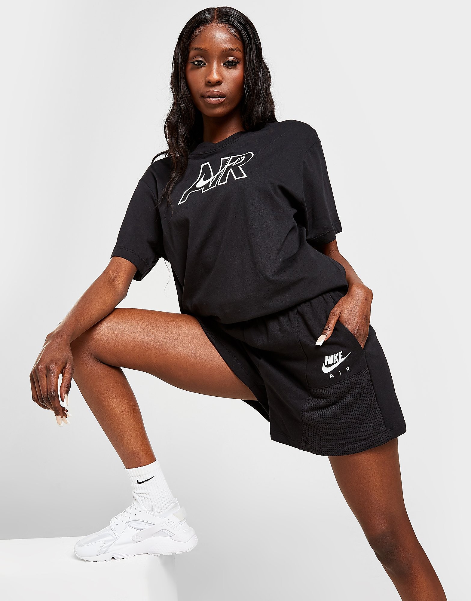 

Nike Air Fleece Shorts - Black/Black/White - Womens, Black/Black/White