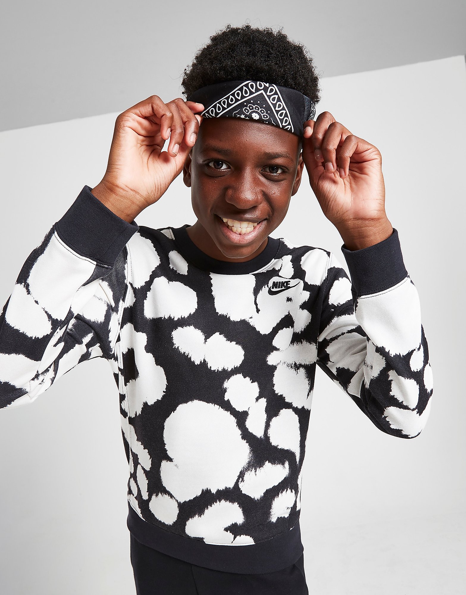 

Nike All Over Print French Terry Crew Sweatshirt Junior - Black/Black/White - Kids, Black/Black/White