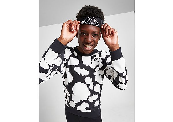 Nike All Over Print French Terry Crew Sweatshirt Junior - Black/Black/White - Kids, Black/Black/White