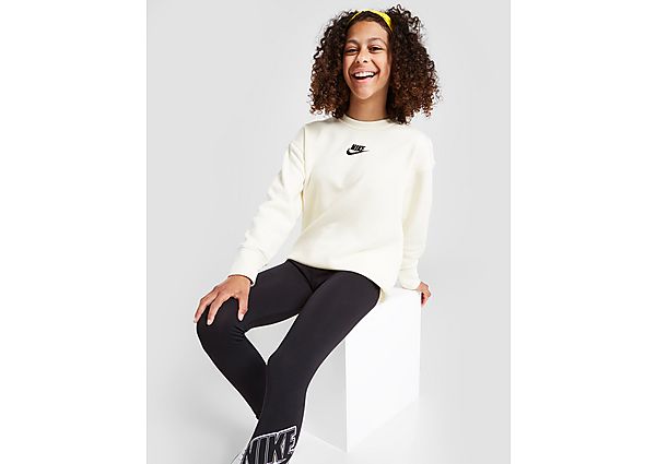 Nike Girls' Club Fleece Crew Sweatshirt Junior - Coconut Milk/Black, Coconut Milk/Black