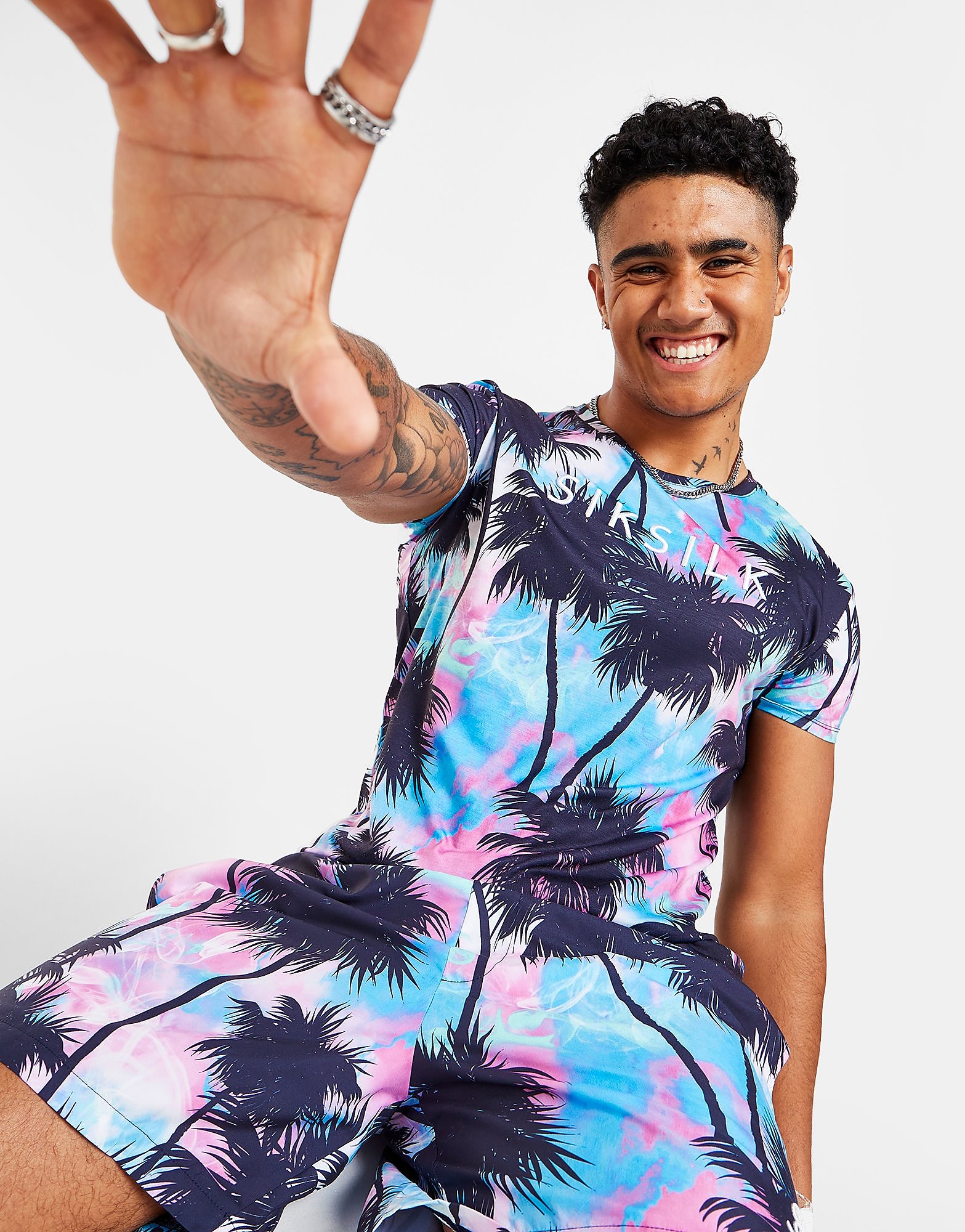 

SikSilk Palm Print T-Shirt - Only at JD - Blue - Mens, Blue