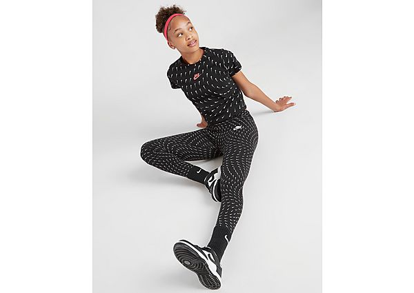 Nike Girls' Sportswear Essential Swoosh Leggings Junior - Black/White - Kids, Black/White