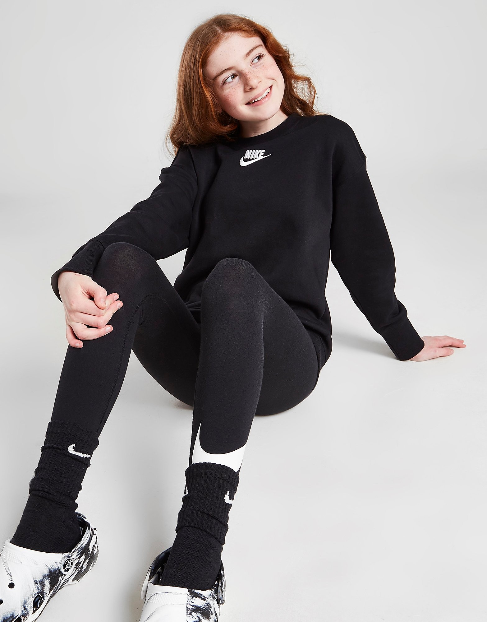 

Nike Girls' Club Fleece Crew Sweatshirt Junior - Black/White - Kids, Black/White