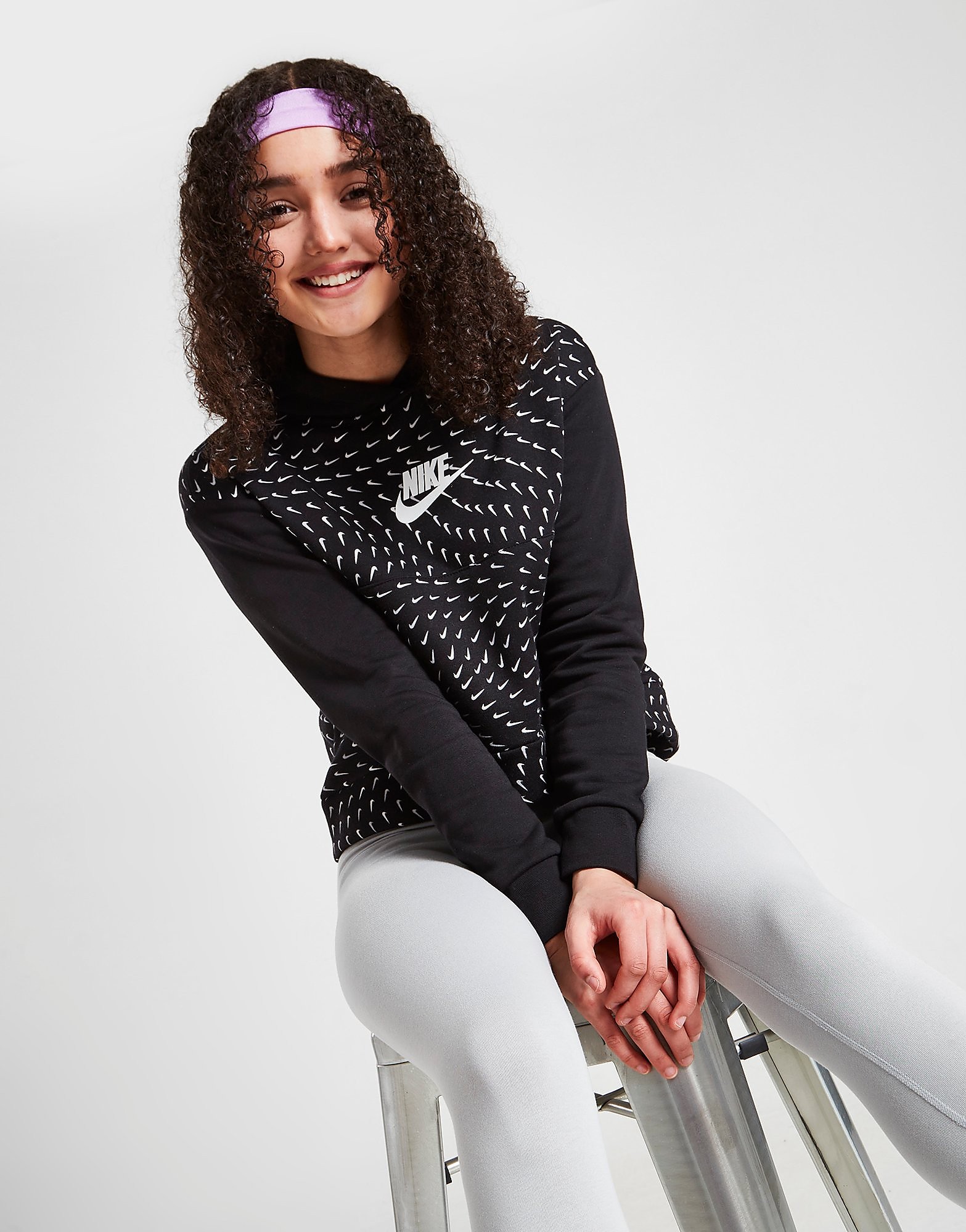 

Nike Girls' Swoosh Fleece Hoodie Junior - Black/White - Kids, Black/White
