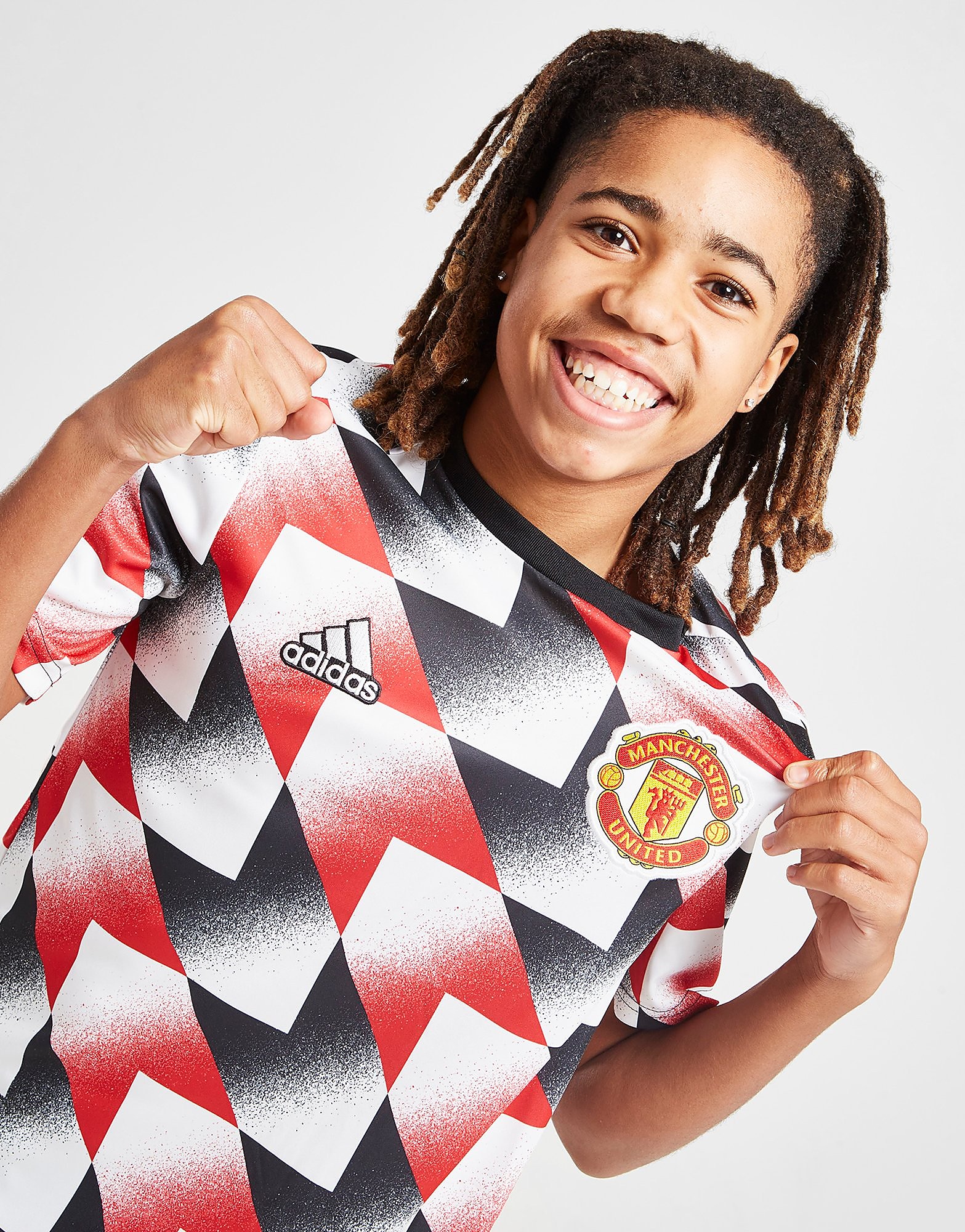 

adidas Manchester United FC Pre Match Shirt Junior - White / Real Red / Black/Red - Kids, White / Real Red / Black/Red