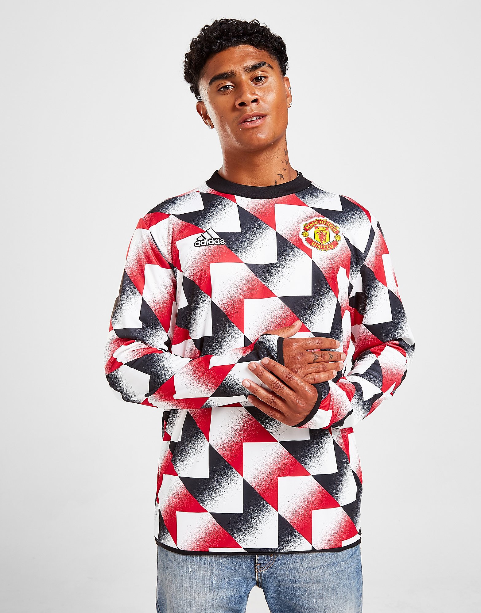 

adidas Manchester United FC Pre-Match Top - White / Real Red / Black/Red - Mens, White / Real Red / Black/Red