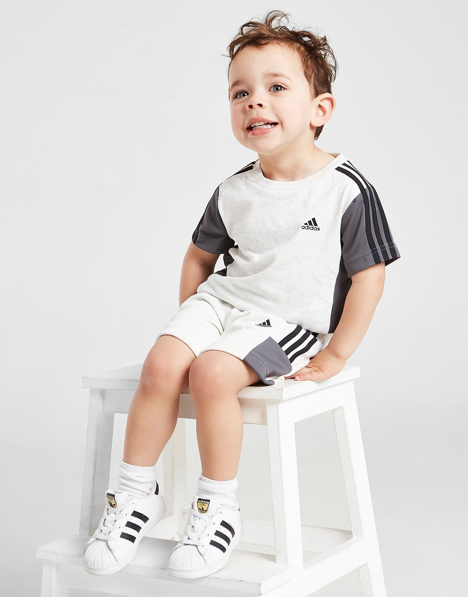 adidas Mix Fabric T-Shirt/Shorts Set Infant - Only at JD - White - Kids, White
