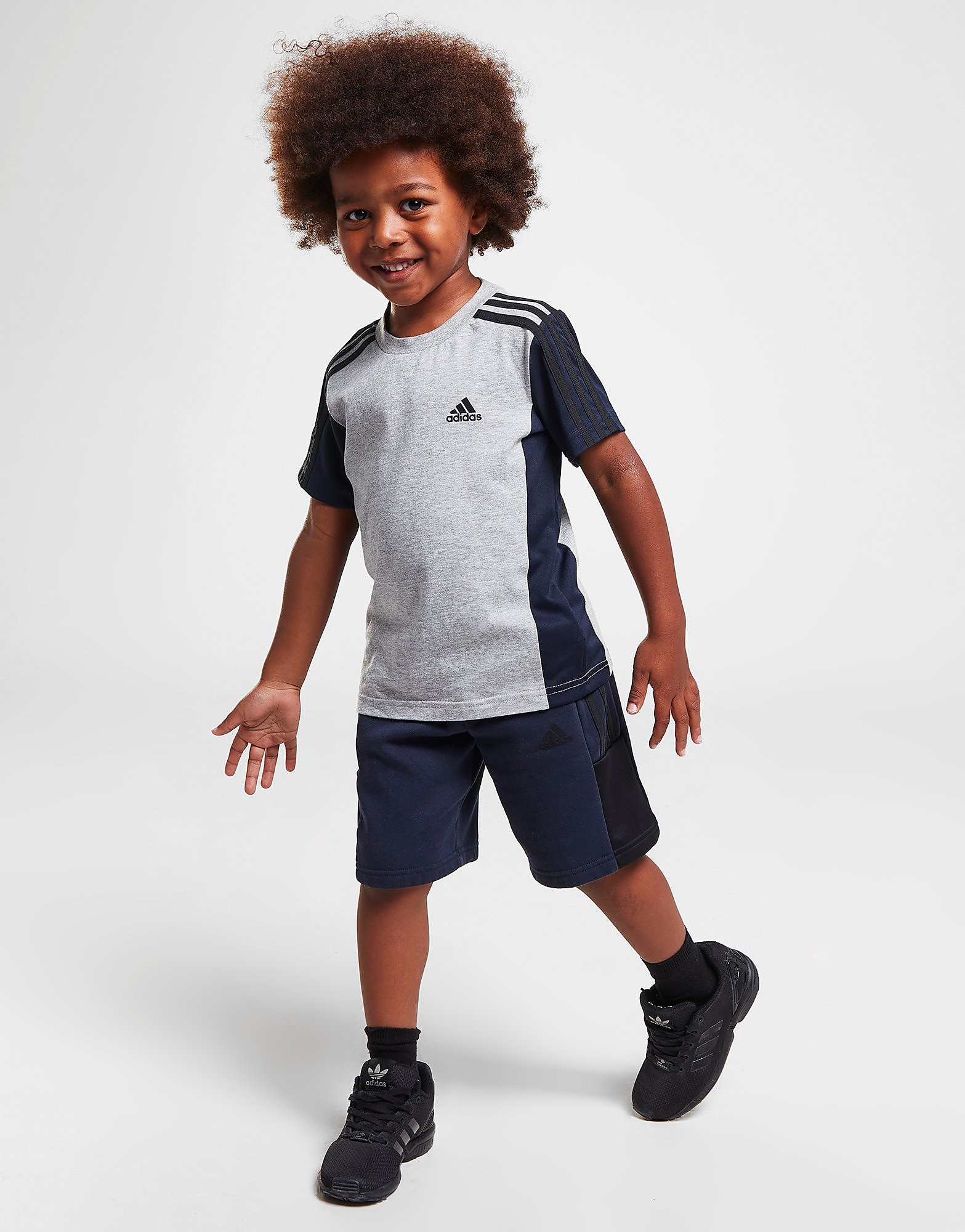 

adidas Mix Fabric T-Shirt/Shorts Set Children - Only at JD - Grey - Kids, Grey
