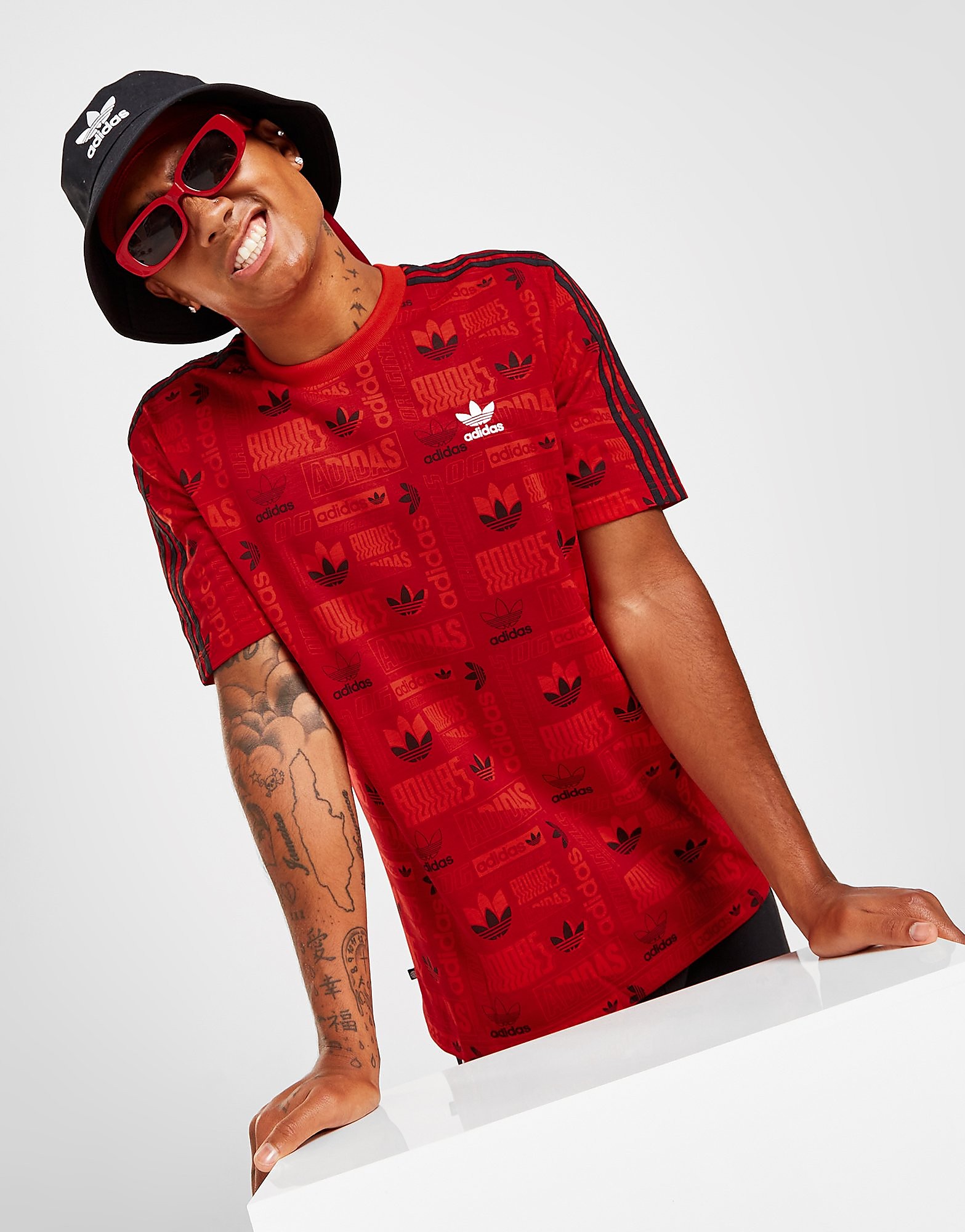 

adidas Originals Sticker All Over Print T-Shirt - Only at JD - Red - Mens, Red
