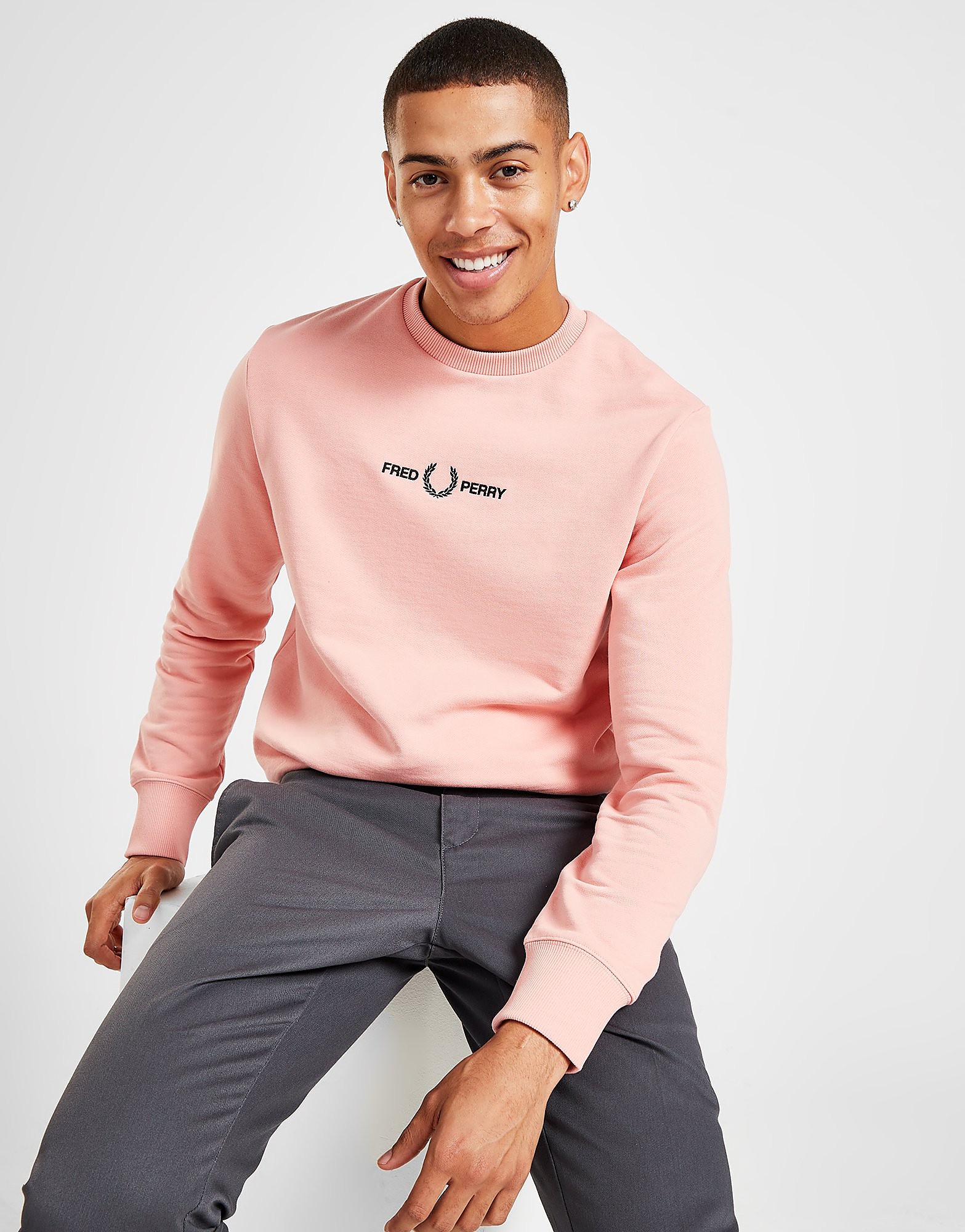 Fred Perry Sweatshirt Embroidered - Cor-de-rosa - Mens, Cor-de-rosa