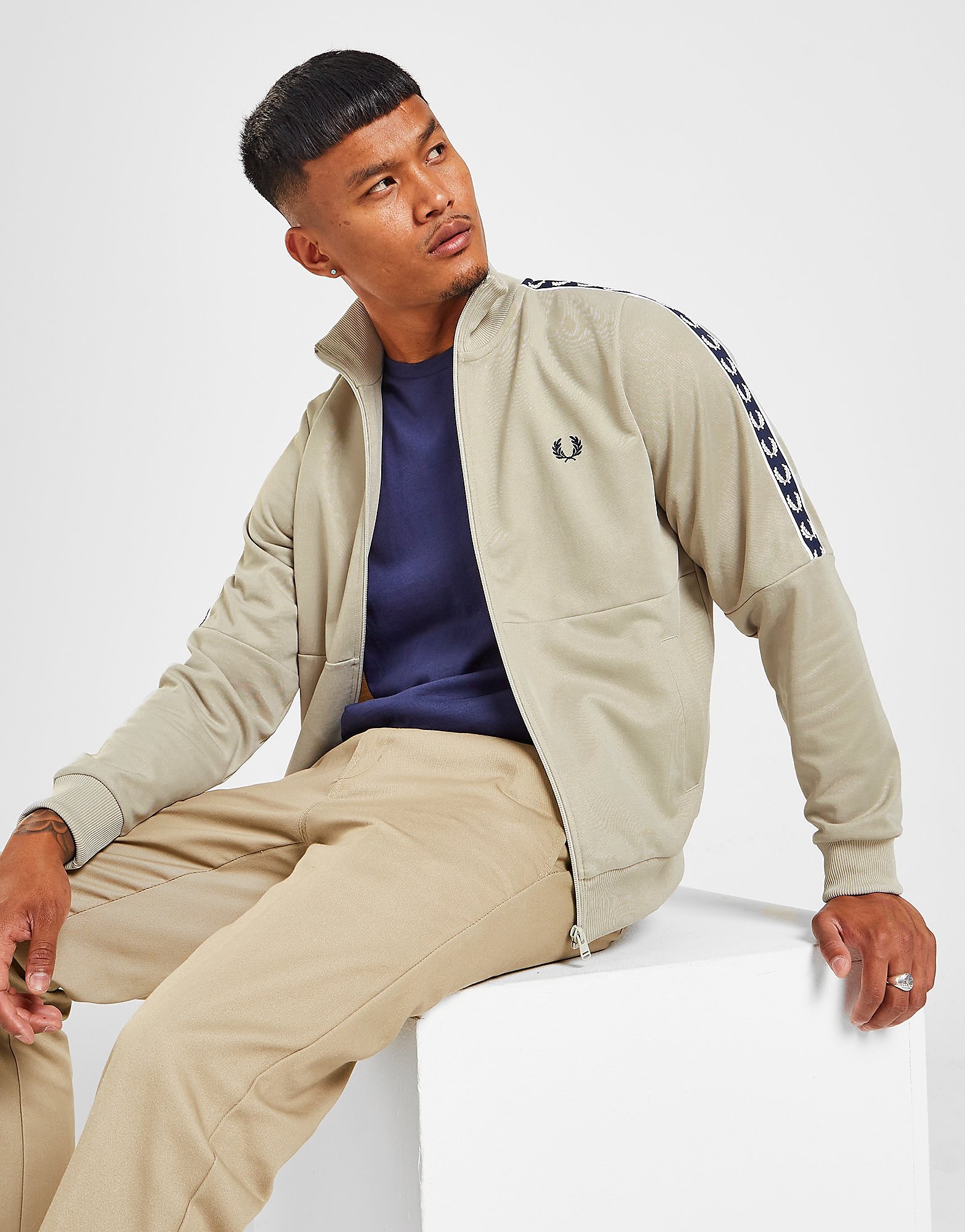 Fred Perry Panel Taped Track Top - Brown - Mens, Brown