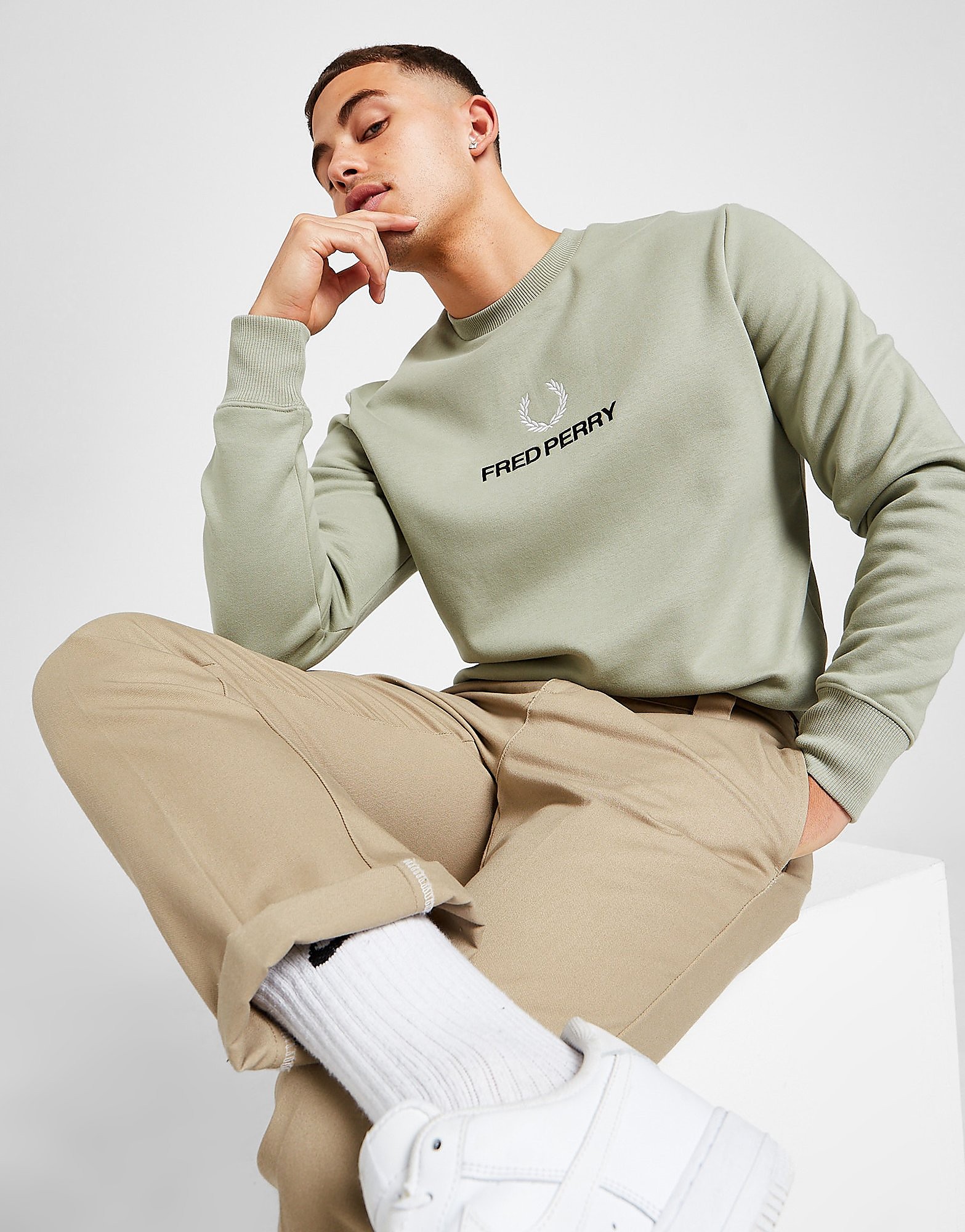 

Fred Perry Global Crew Sweatshirt - Only at JD - Green - Mens, Green