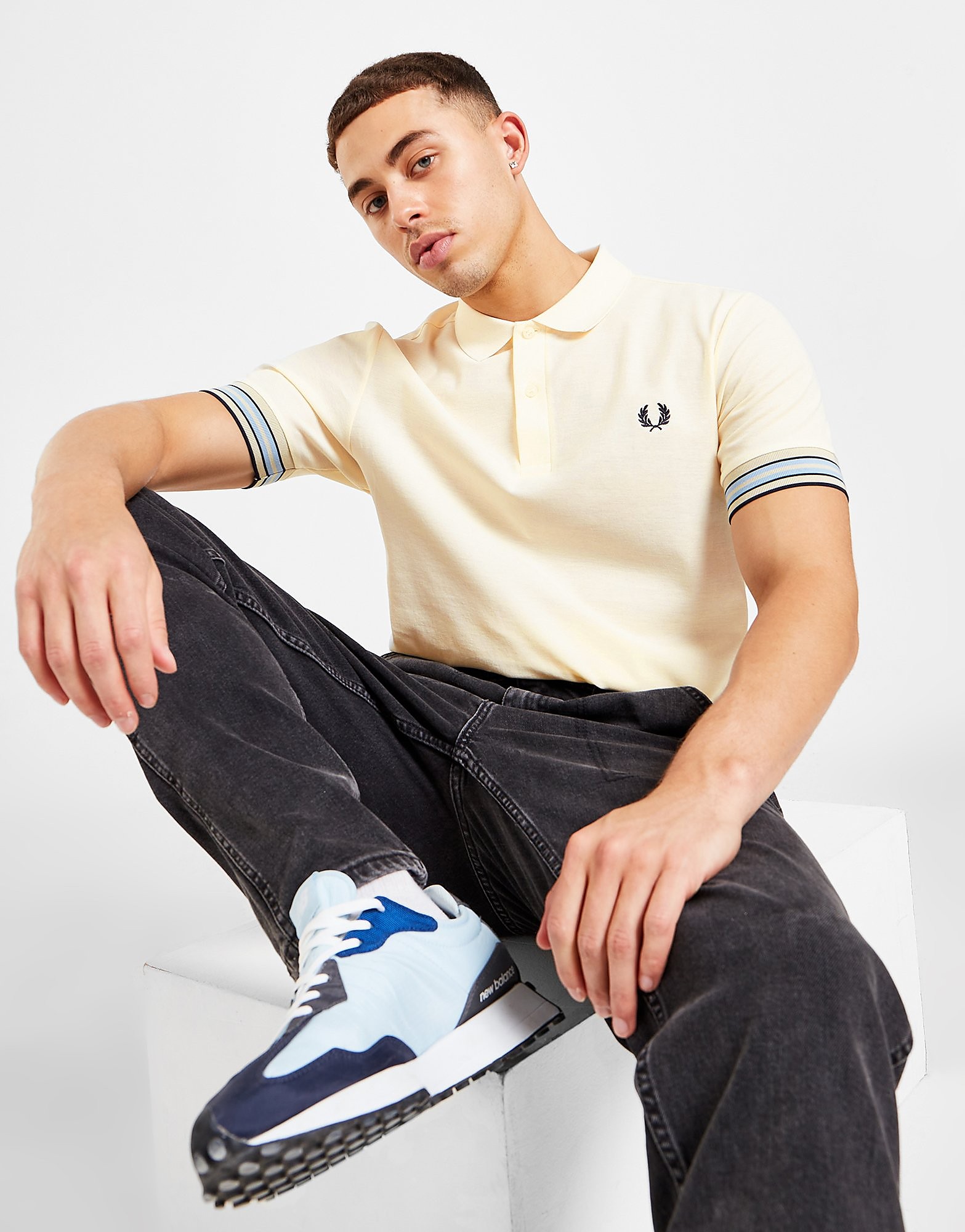 

Fred Perry Striped Cuff Polo Shirt - Beige - Mens, Beige