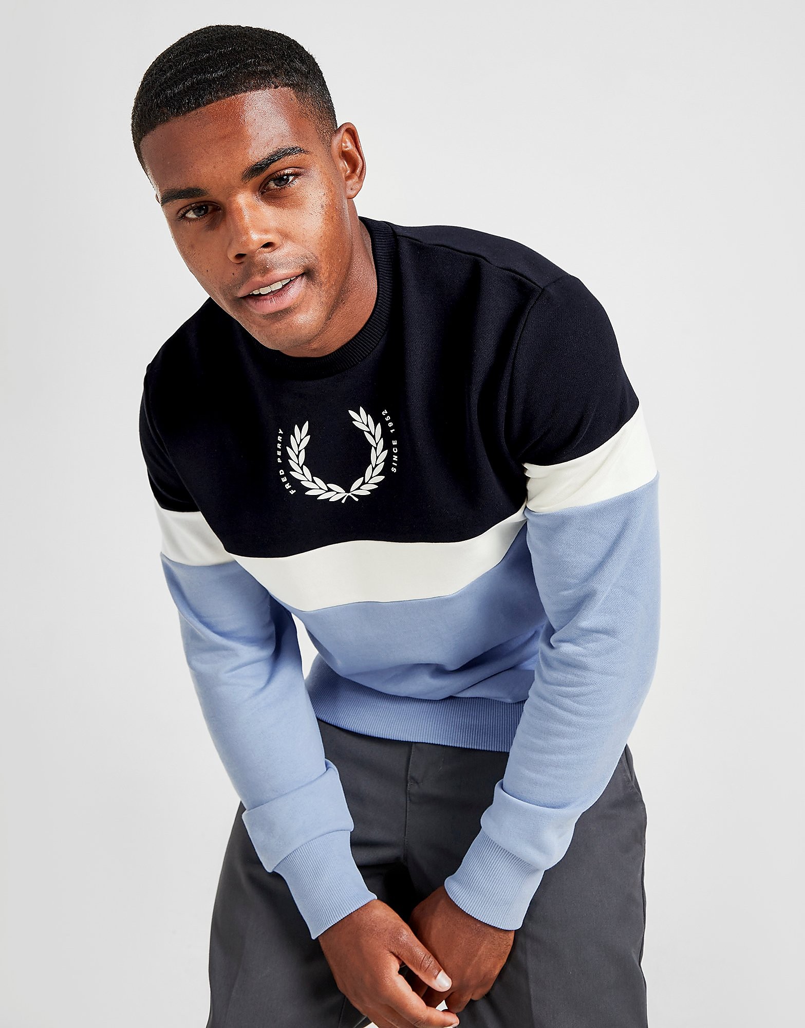 Fred Perry Sweatshirt Laurel Wreath Colour Block - Azul - Mens, Azul