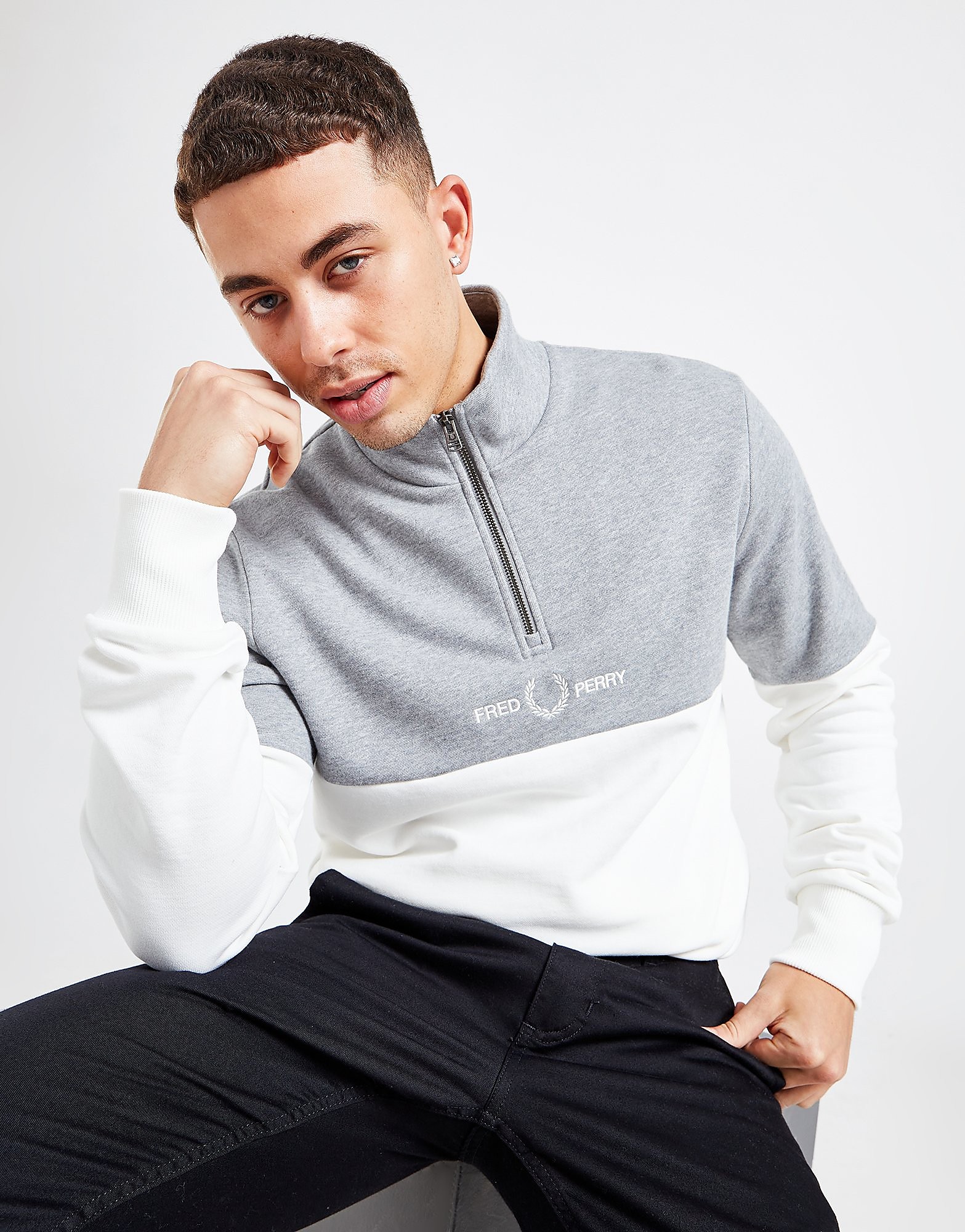 

Fred Perry Colour Block 1/2 Zip Sweatshirt - White - Mens, White