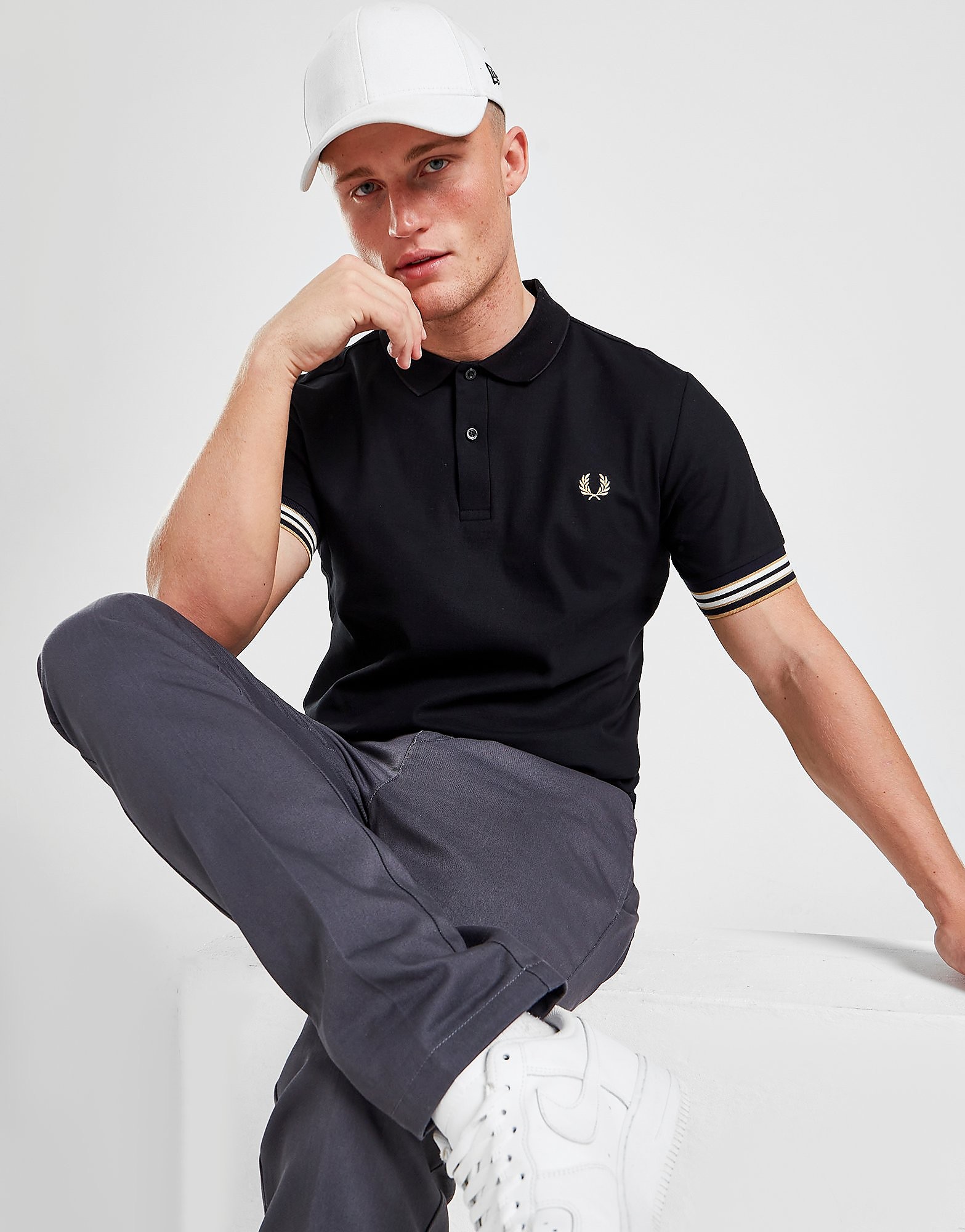 

Fred Perry Striped Cuff Polo Shirt - Black - Mens, Black