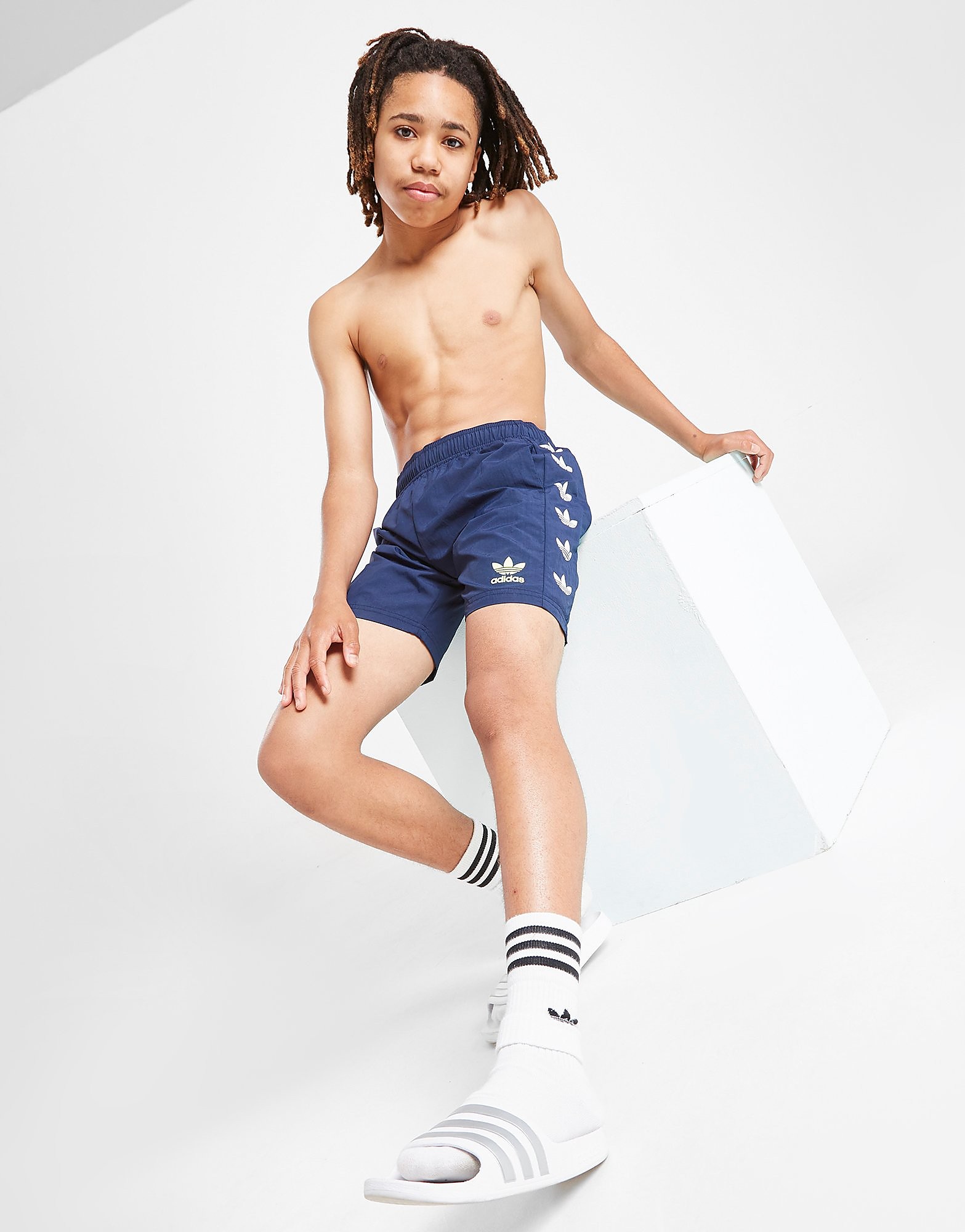 

adidas Originals Repeat Logo Swim Shorts Junior - Only at JD - Blue - Kids, Blue