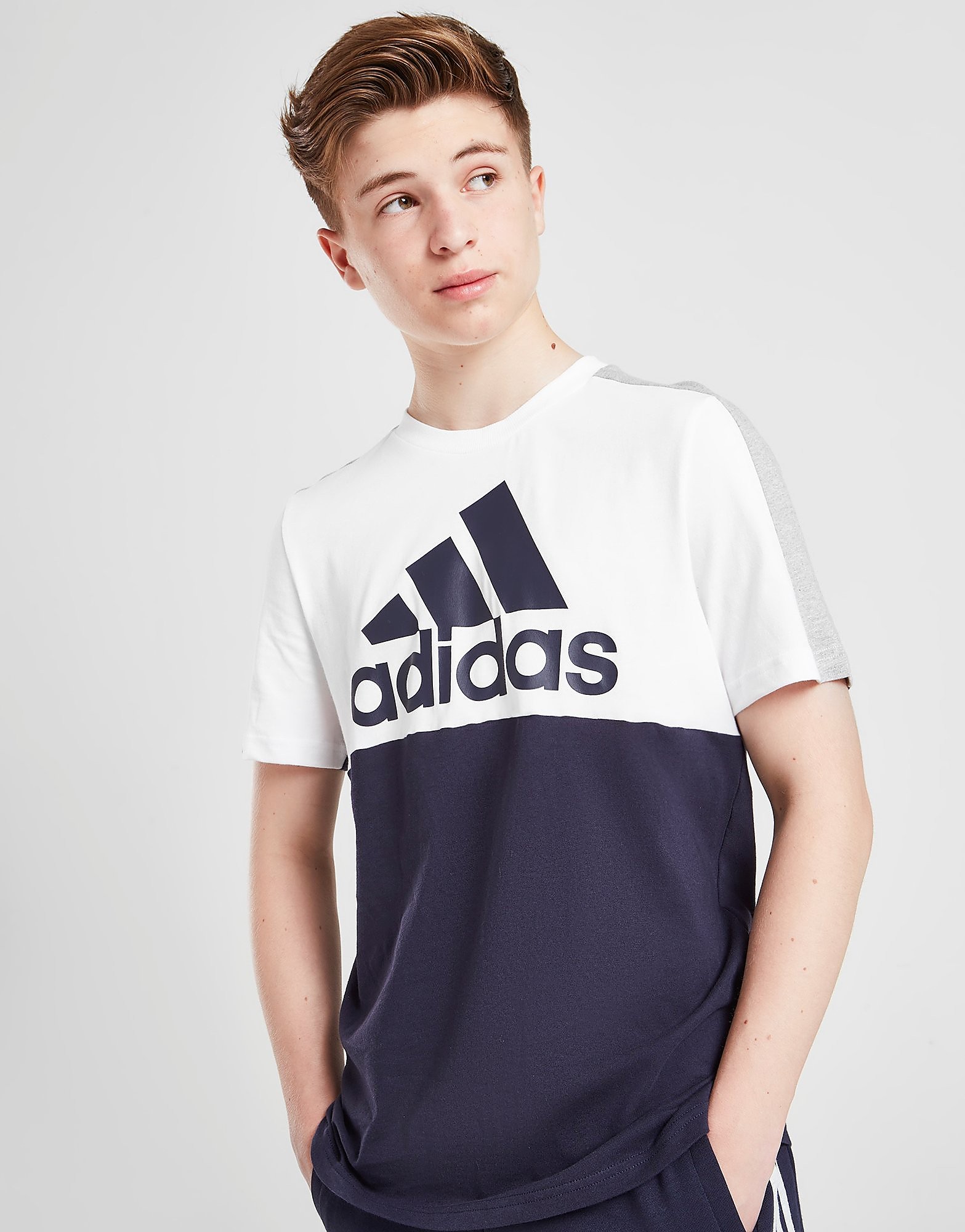 

adidas Colour Block Logo T-Shirt Junior - Navy/White - Kids, Navy/White