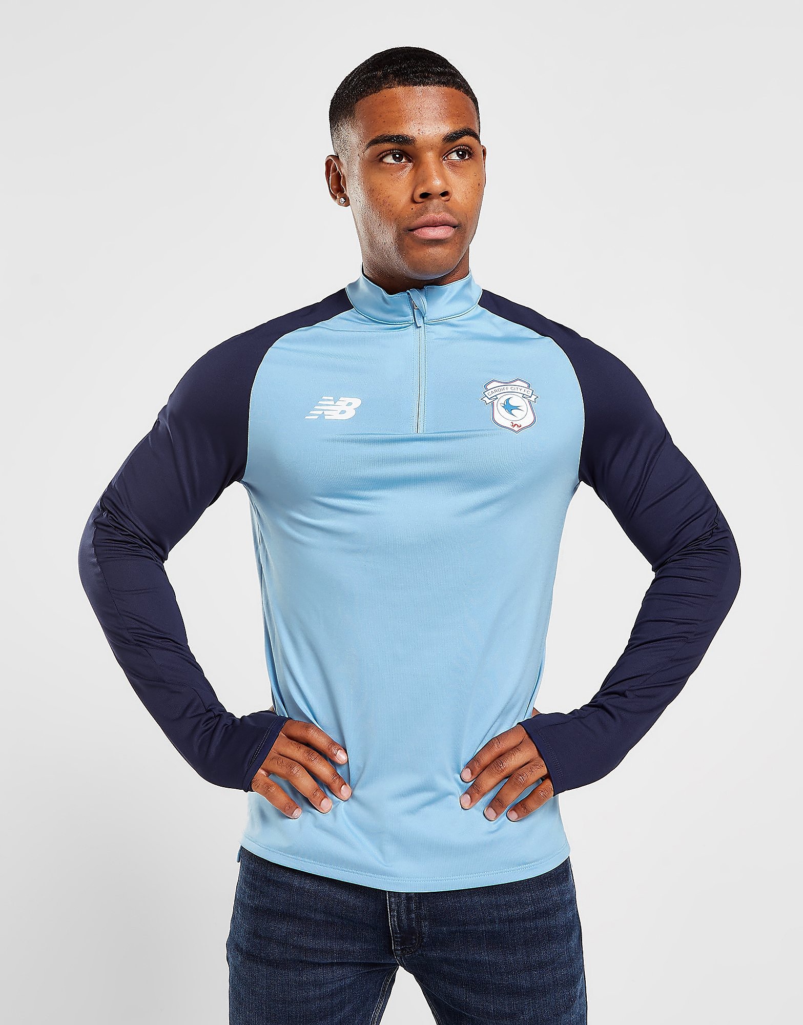 New Balance Cardiff City FC Training 1/4 Zip Top - Blue - Mens, Blue