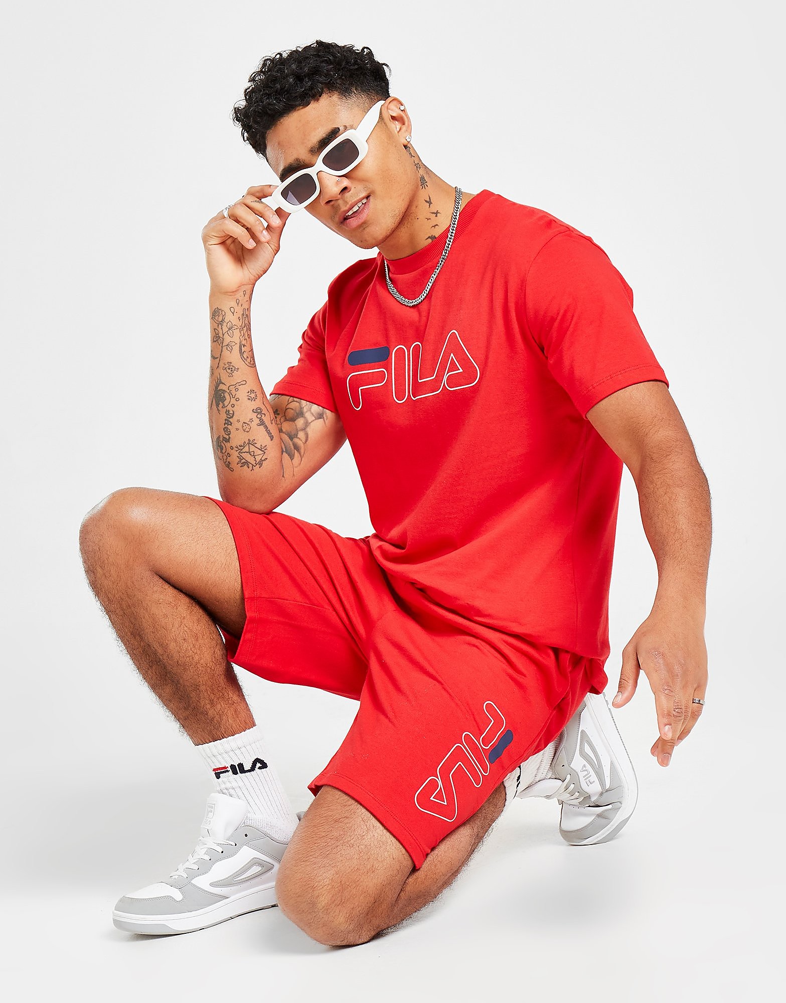 Fila Vale T-Shirt/Shorts Set - Red/RED - Mens, Red/RED