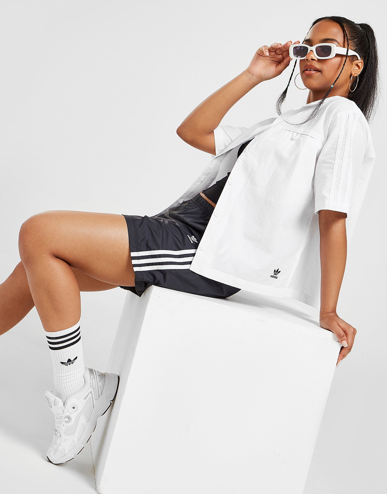 

adidas Originals Poplin Trefoil Short Sleeve Shirt - White - Womens, White