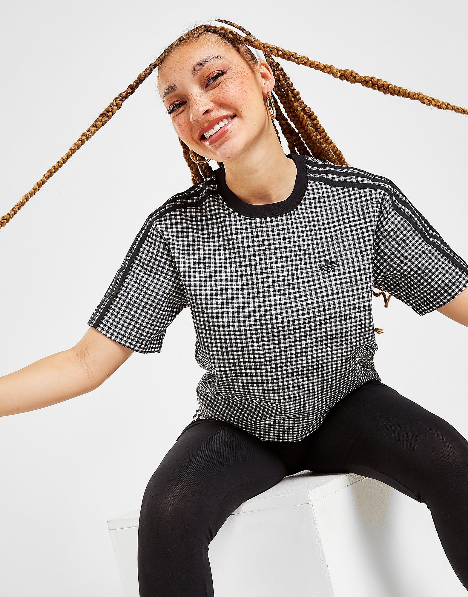 

adidas Originals Gingham T-Shirt - Black - Womens, Black